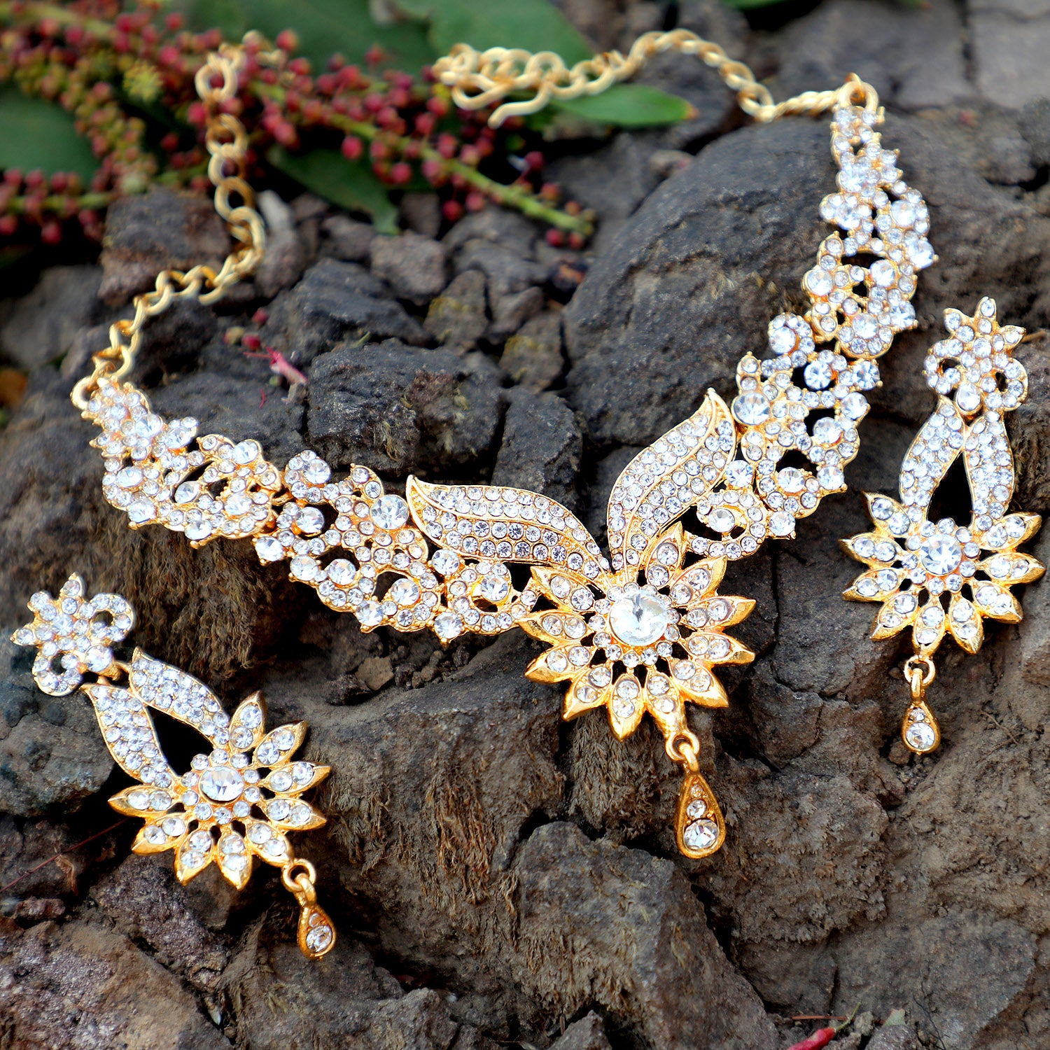 Sukkhi Intricately Gold Plated AD Set of 3 Necklace Set Combo For Women