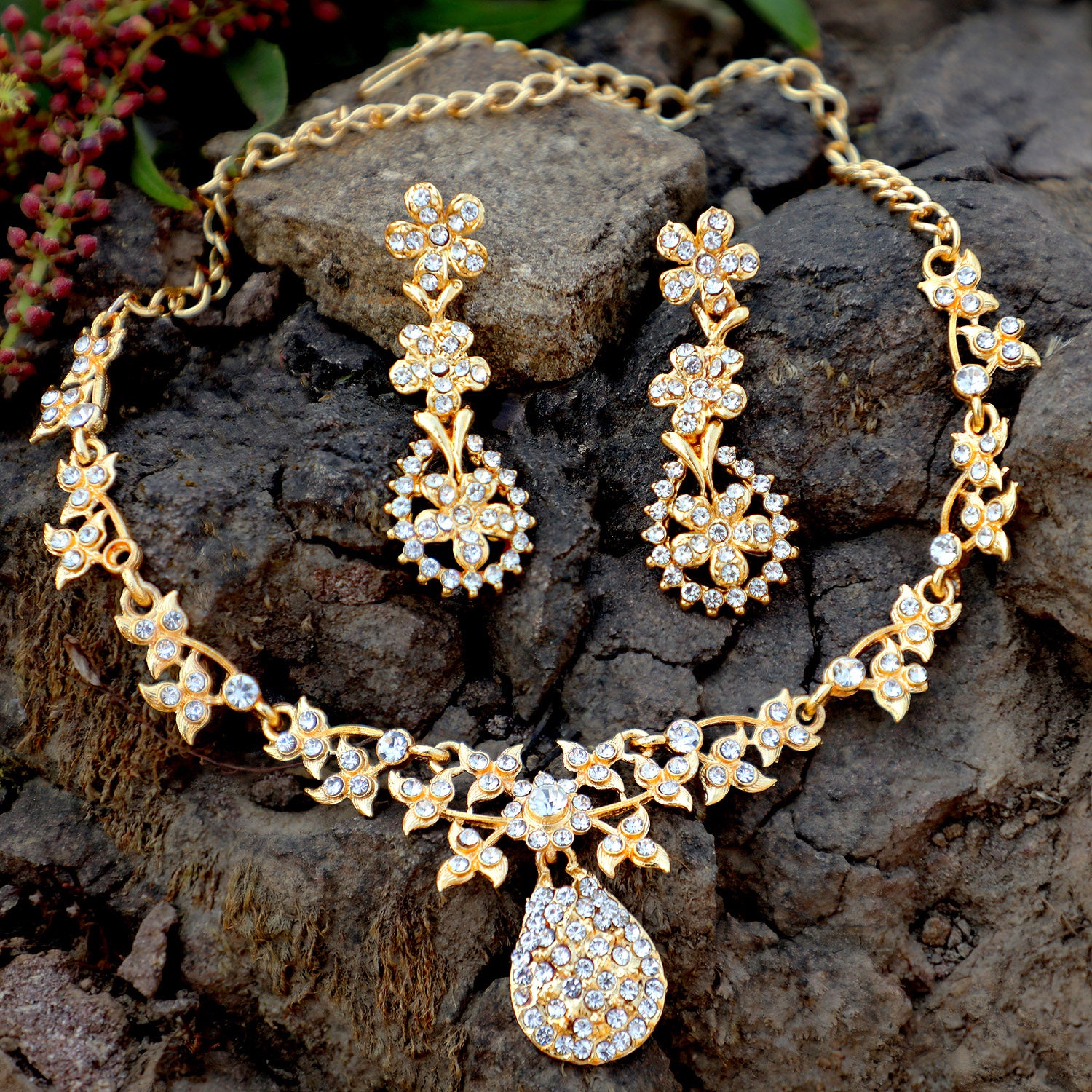 Sukkhi Intricately Gold Plated AD Set of 3 Necklace Set Combo For Women