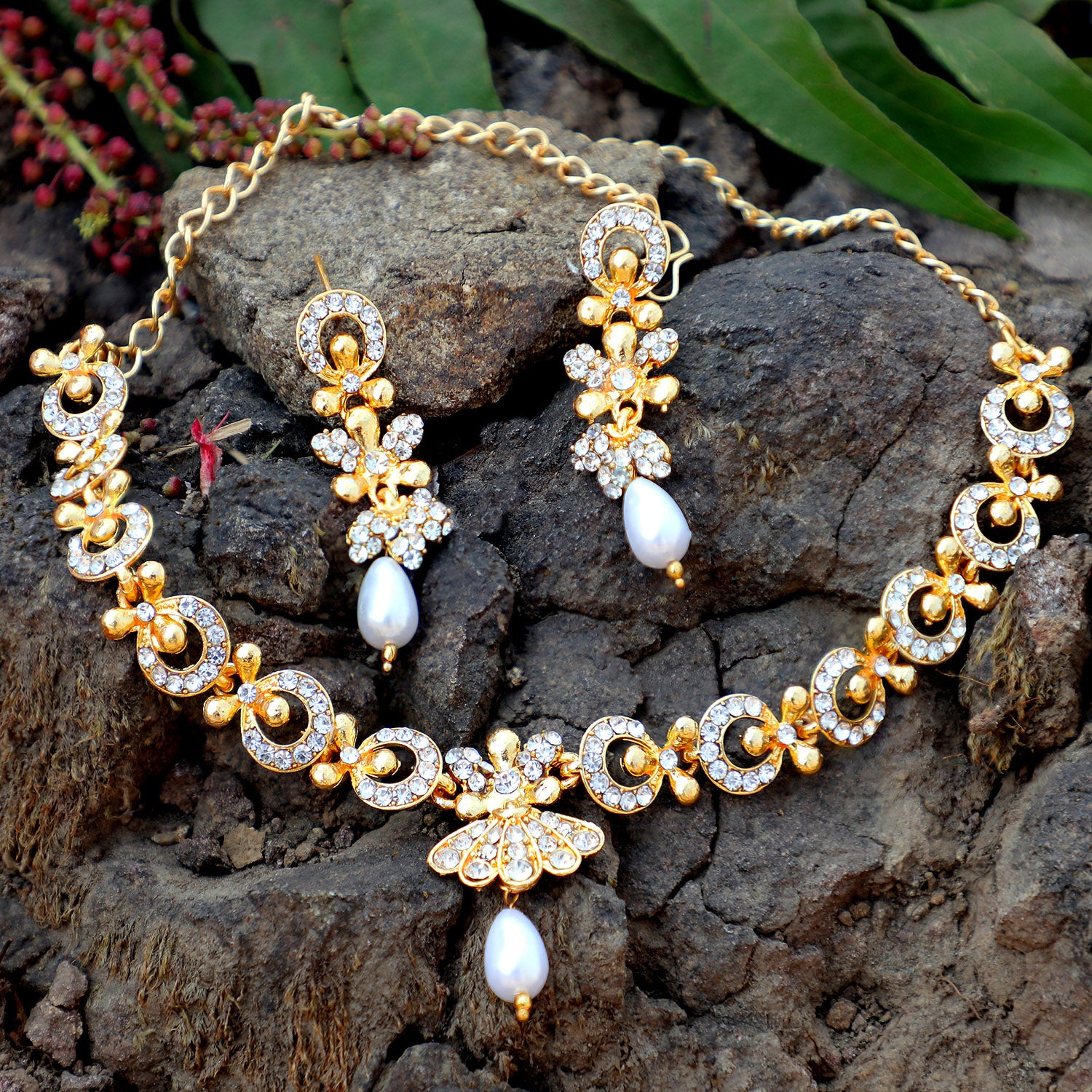 Sukkhi Intricately Gold Plated AD Set of 3 Necklace Set Combo For Women