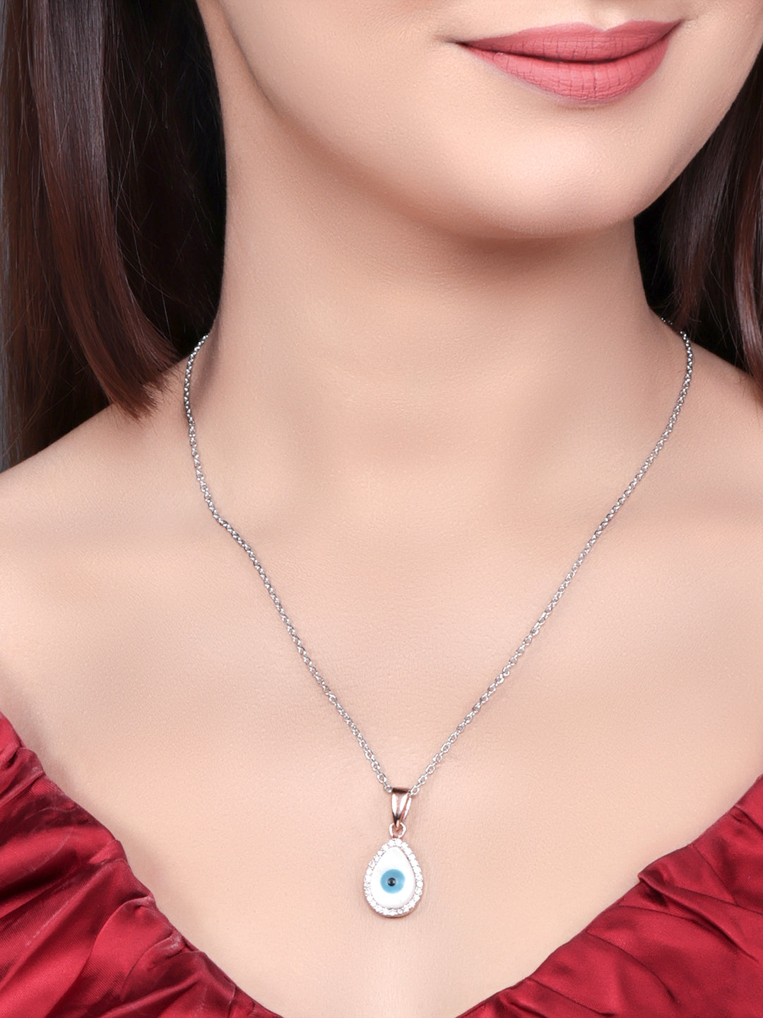 Pissara by Sukkhi Evil Eye Designer 925 Sterling Silver Cubic Zirconia Pendant With Chain For Women And Girls|with Authenticity Certificate, 925 Stamp & 6 Months Warranty