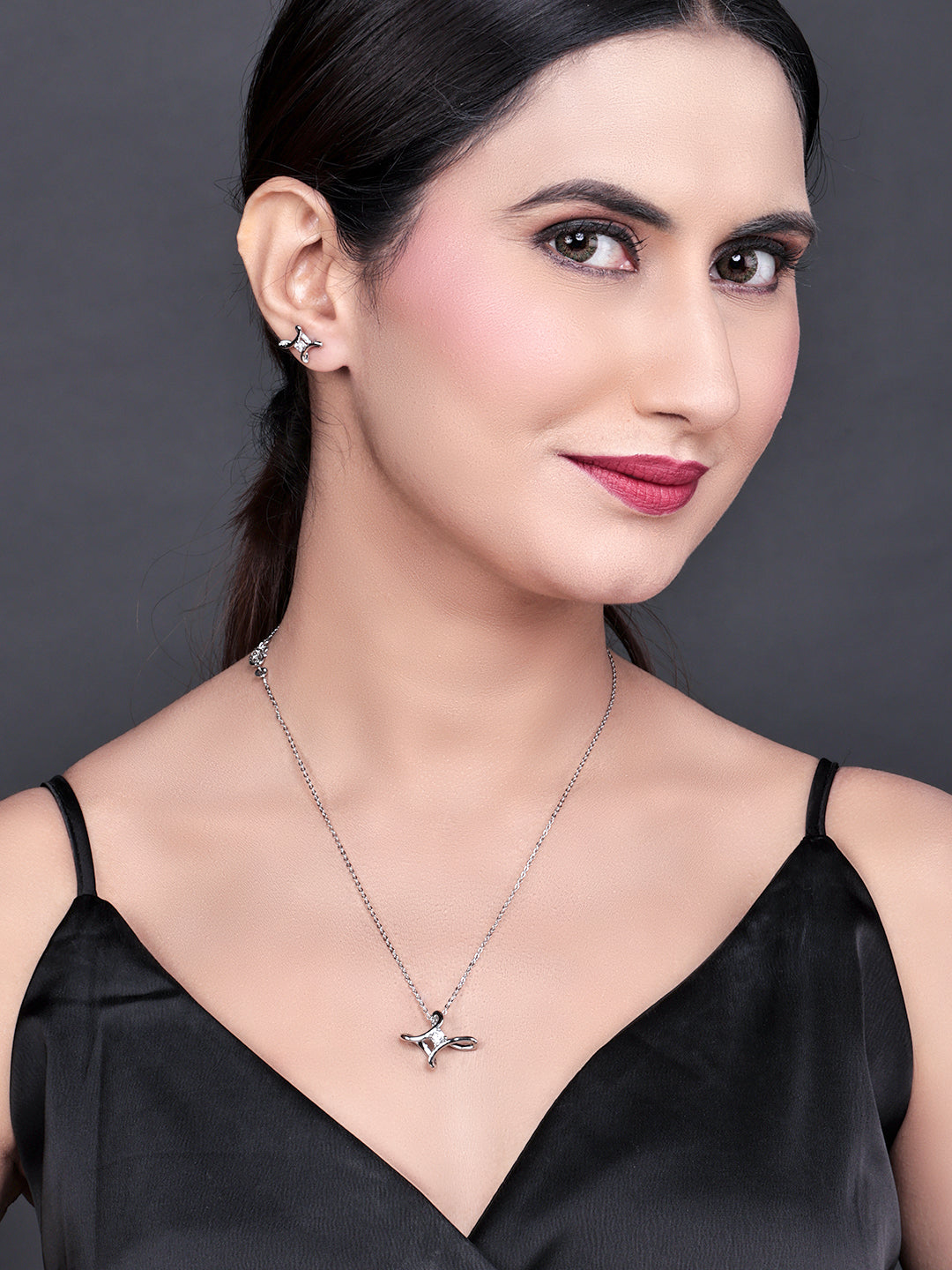 Pissara by Sukkhi Gleaming 925 Sterling Silver Cubic Zirconia Pendant Set For Women And Girls|with Authenticity Certificate, 925 Stamp & 6 Months Warranty