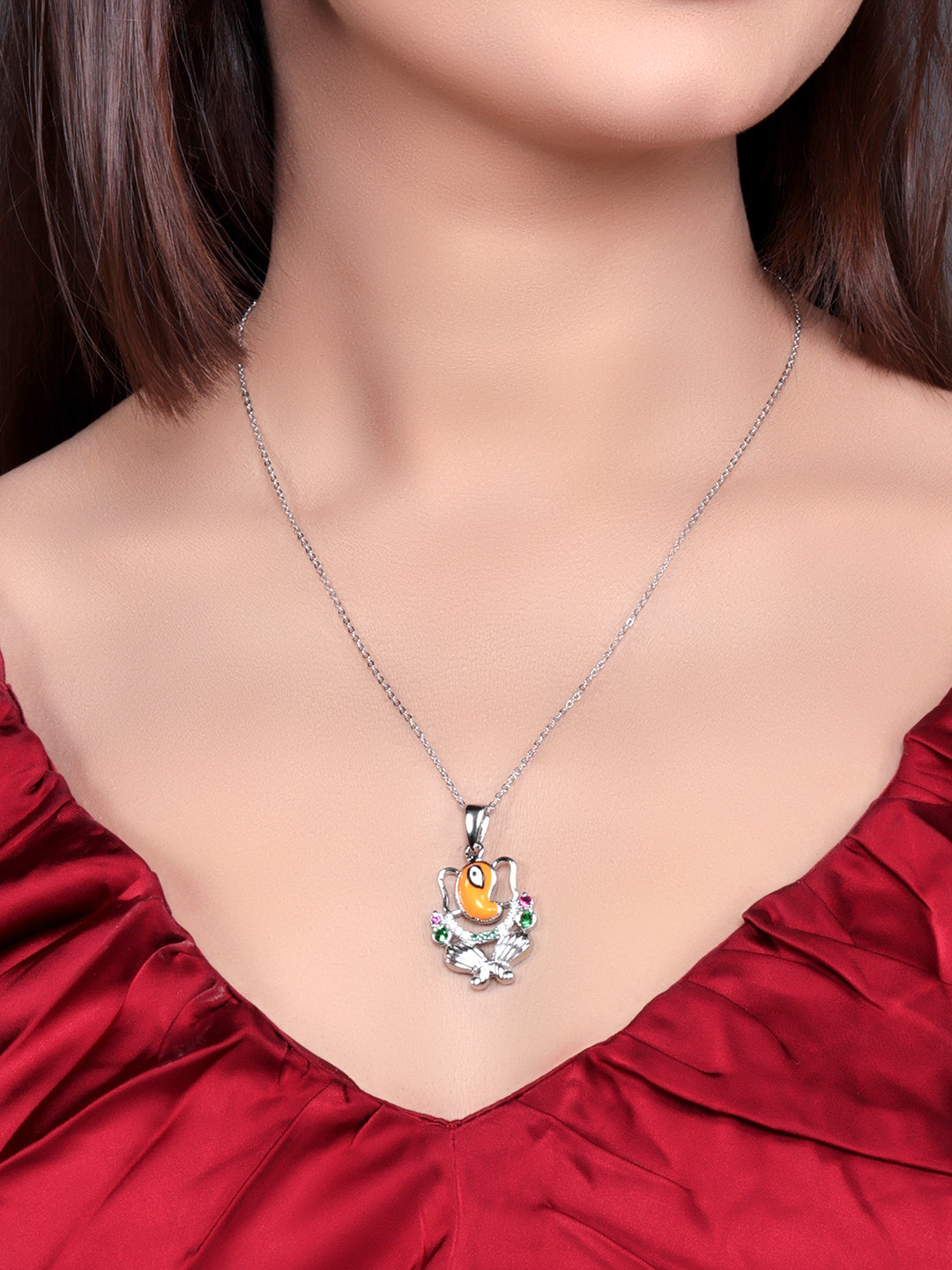 Pissara by Sukkhi Gleaming 925 Sterling Silver Cubic Zirconia Pendant With Chain For Women And Girls|with Authenticity Certificate, 925 Stamp & 6 Months Warranty