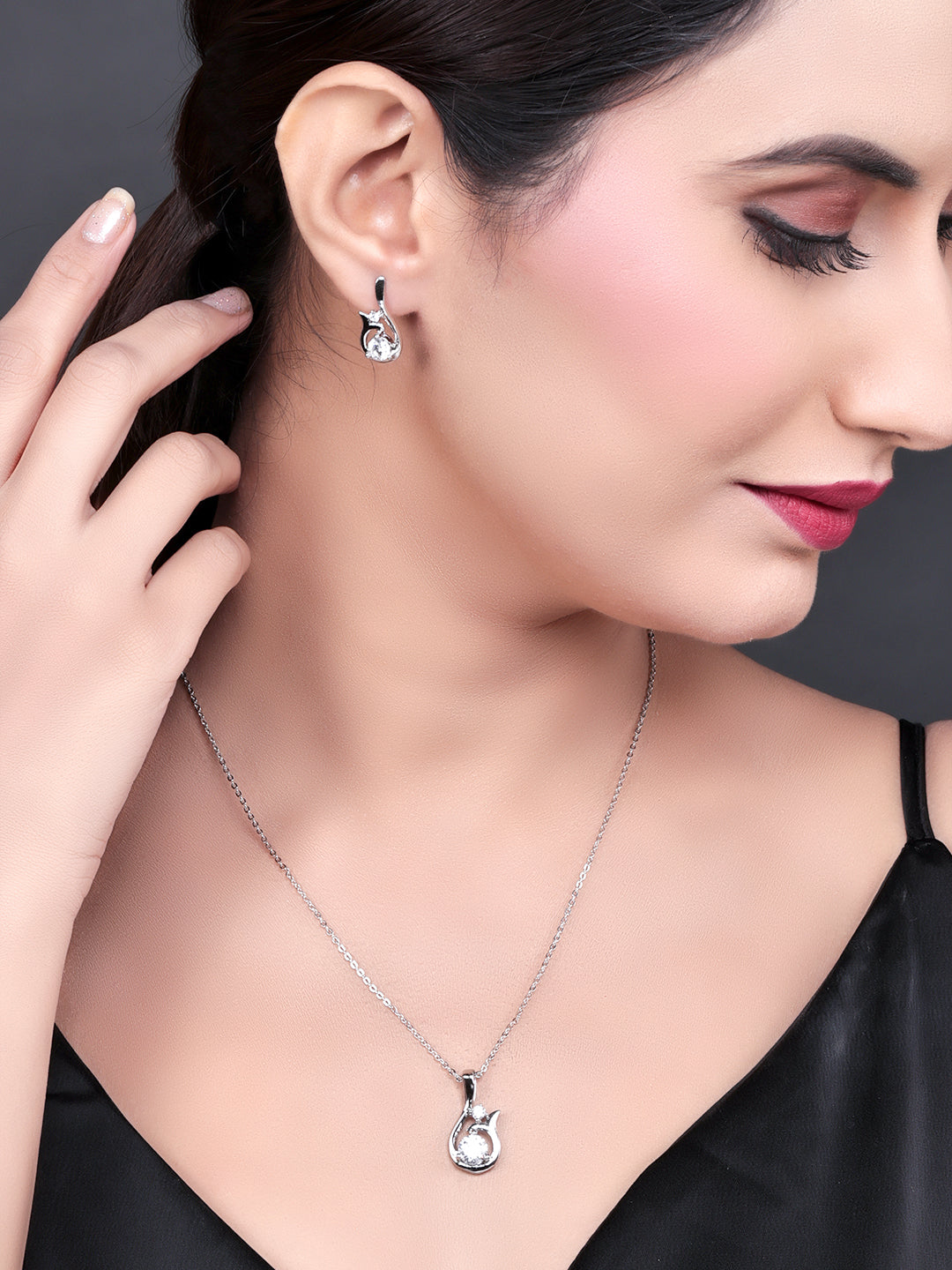 Pissara by Sukkhi Lovely 925 Sterling Silver Cubic Zirconia Pendant Set For Women And Girls|with Authenticity Certificate, 925 Stamp & 6 Months Warranty