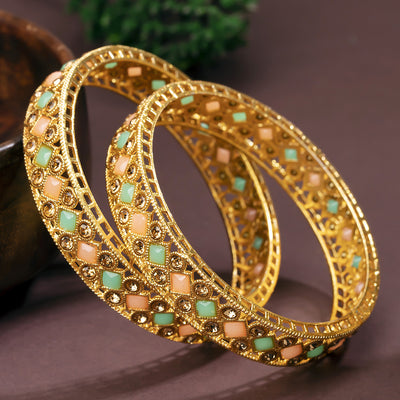 Sukkhi Delightful Gold Plated Austrian Diamond (Set of 2) Bangle For Women (B100506_2.8)