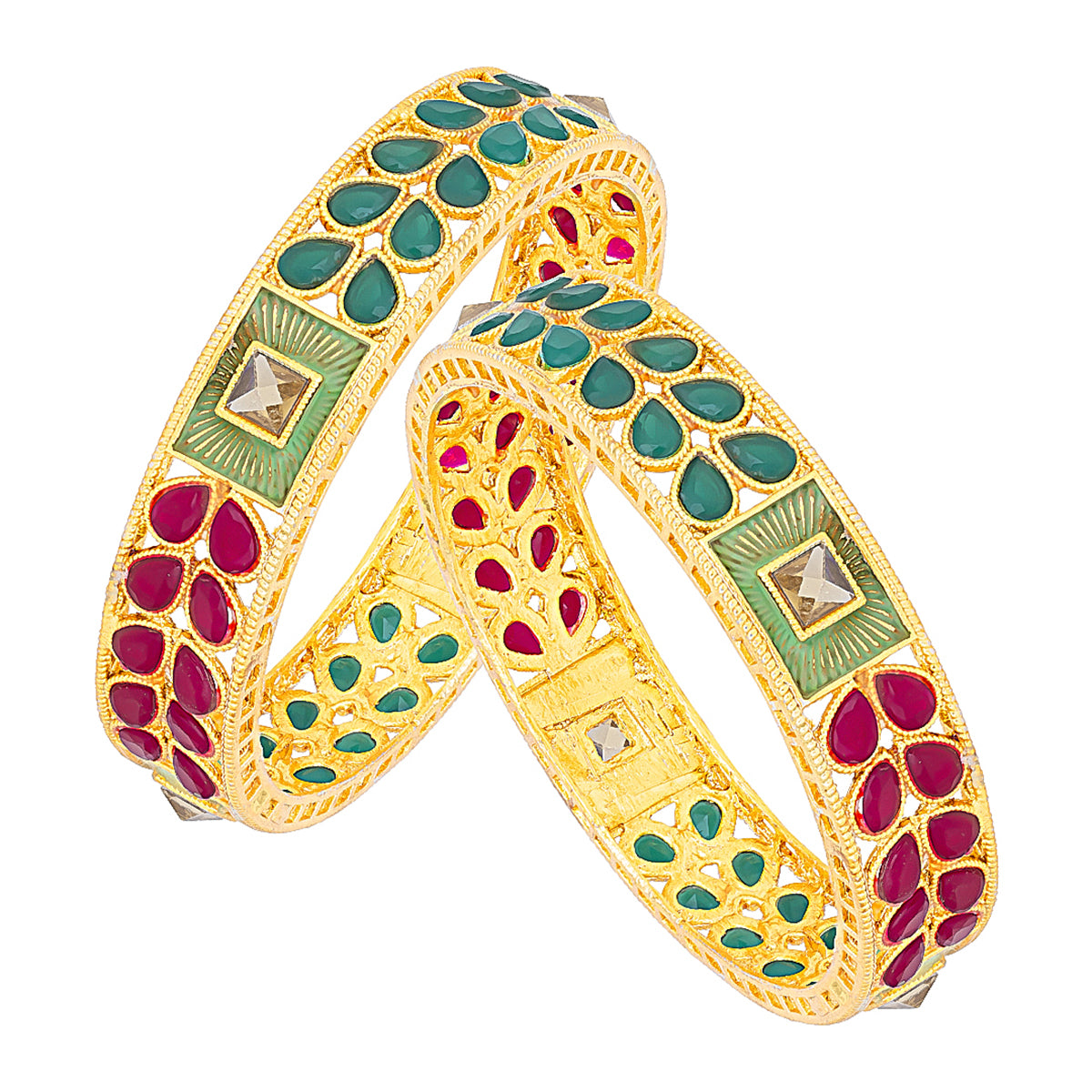 Sukkhi Splendid Kempu Stone Gold Plated (Set of 2) Bangle For Women (B100512_2.8)