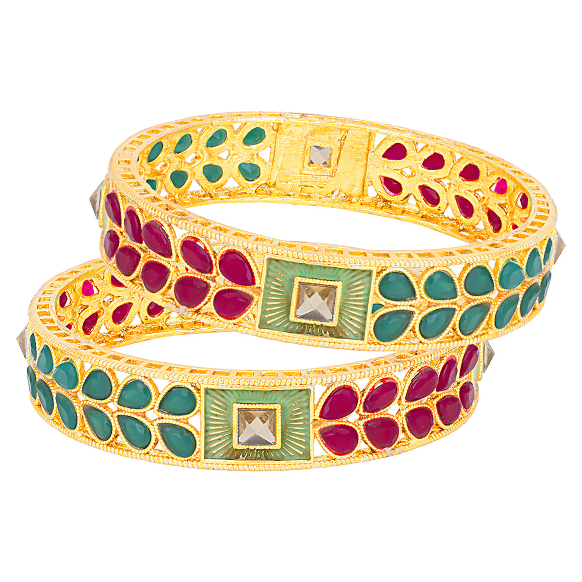 Sukkhi Splendid Kempu Stone Gold Plated (Set of 2) Bangle For Women (B100512_2.8)