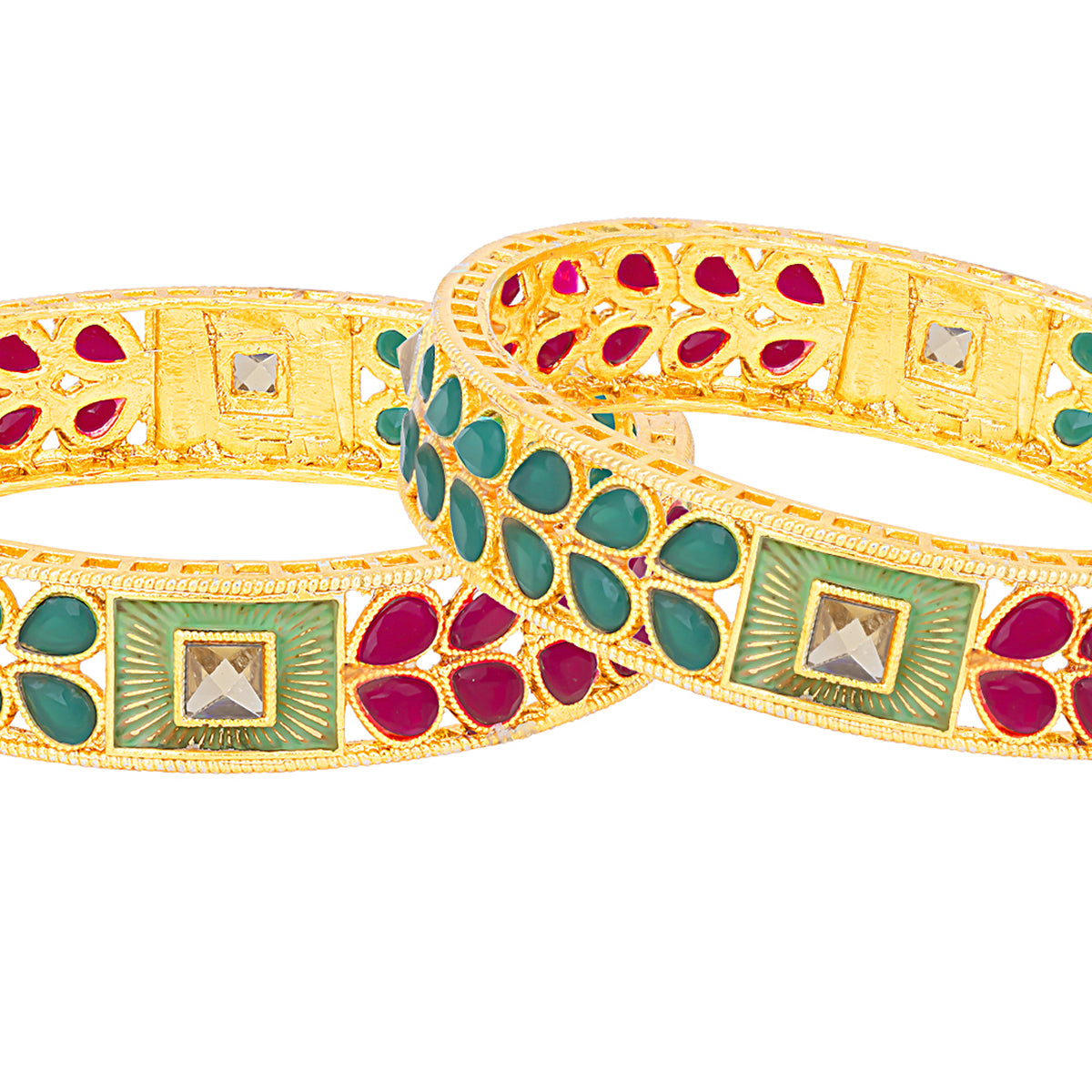 Sukkhi Splendid Kempu Stone Gold Plated (Set of 2) Bangle For Women (B100512_2.8)