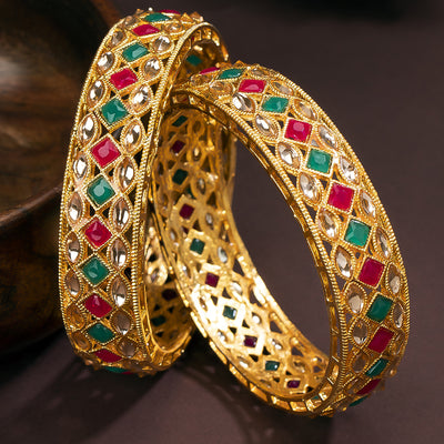 Sukkhi Graceful Gold Plated (Set of 2) Kundan Bangle For Women (B100515_2.8)