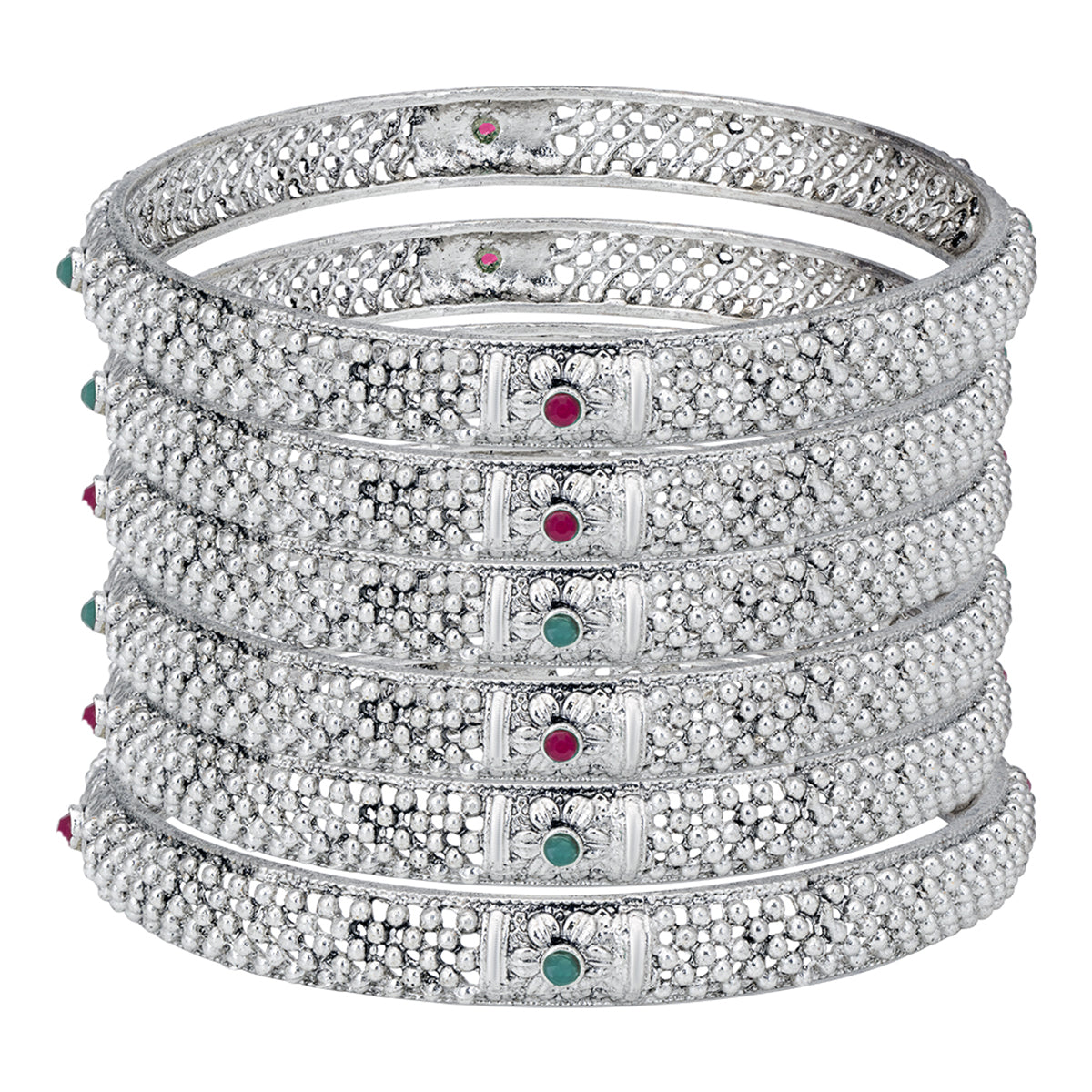Sukkhi Divine Rhodium Plated Bangle For Women (Set of 6) (B100554_2.4)