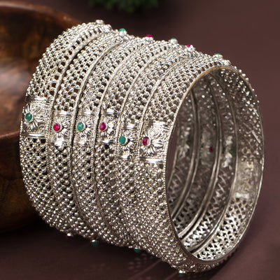 Sukkhi Divine Rhodium Plated Bangle For Women (Set of 6) (B100554_2.8)