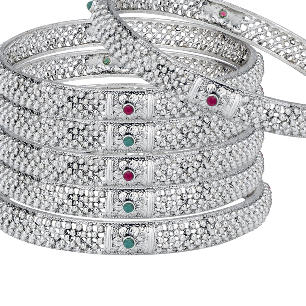 Sukkhi Divine Rhodium Plated Bangle For Women (Set of 6) (B100554_2.8)