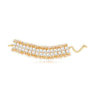 Sukkhi Glorious Kundan Gold Plated Pearl Bracelet for Women (BC100391)