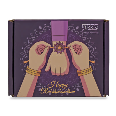 Sukkhi Lavish Gold Plated Rakhi with Roli Chawal and Raksha Bandhan Greeting Card for Men