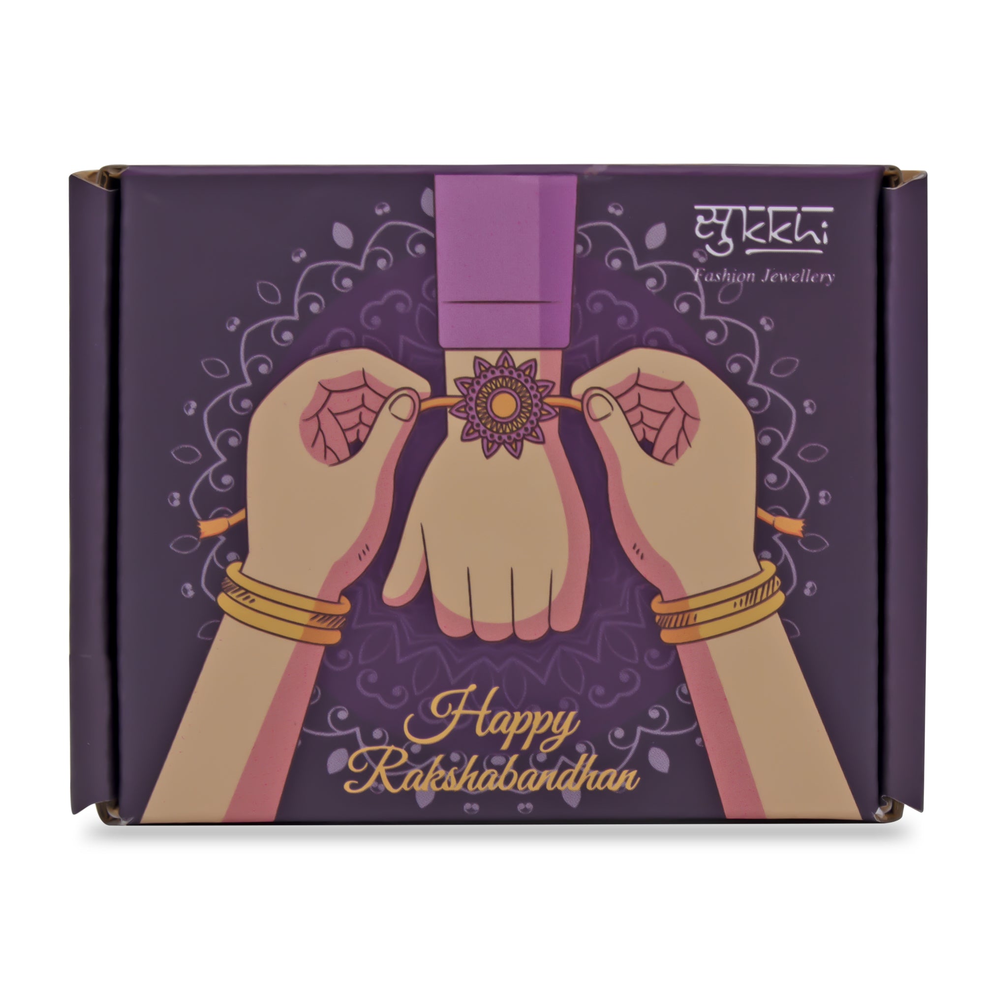Sukkhi Glimmery Gold Plated Floral Rakhi with Roli Chawal and Raksha Bandhan Greeting Card for Men