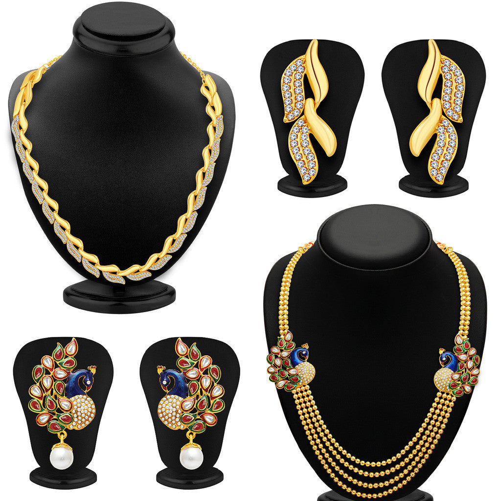 Sukkhi Sublime 4 String Peacock Gold Plated AD Combo For Women Pack Of 2