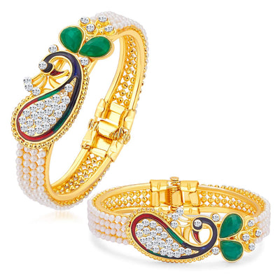 Sukkhi Ritzy Peacock Gold Plated AD Combo Kada For Women Pack Of 2 - Free Size