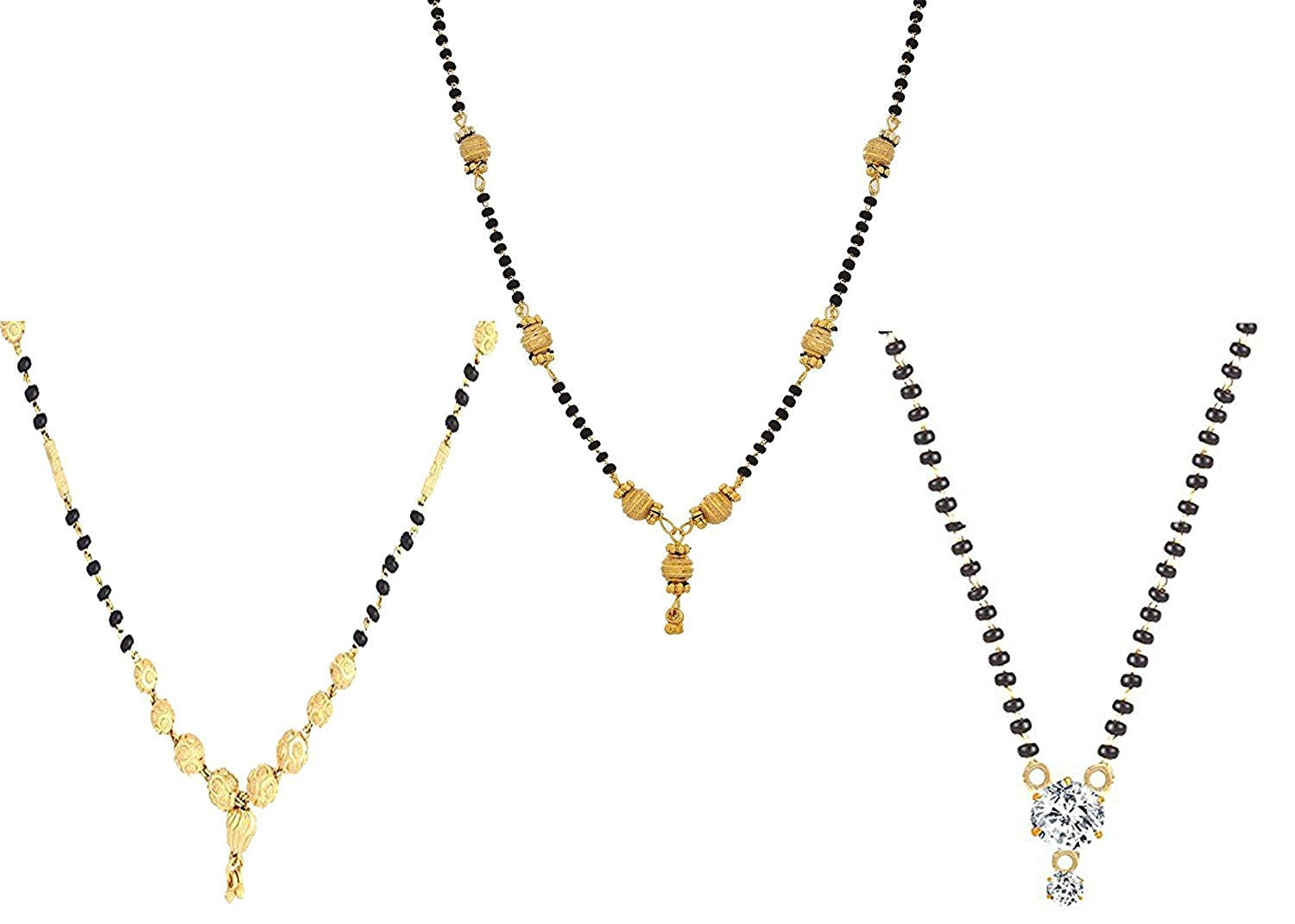 Sukkhi Sparkling Gold Plated Cz Solitaire Mangalsutra Combo For Women Pack Of 3