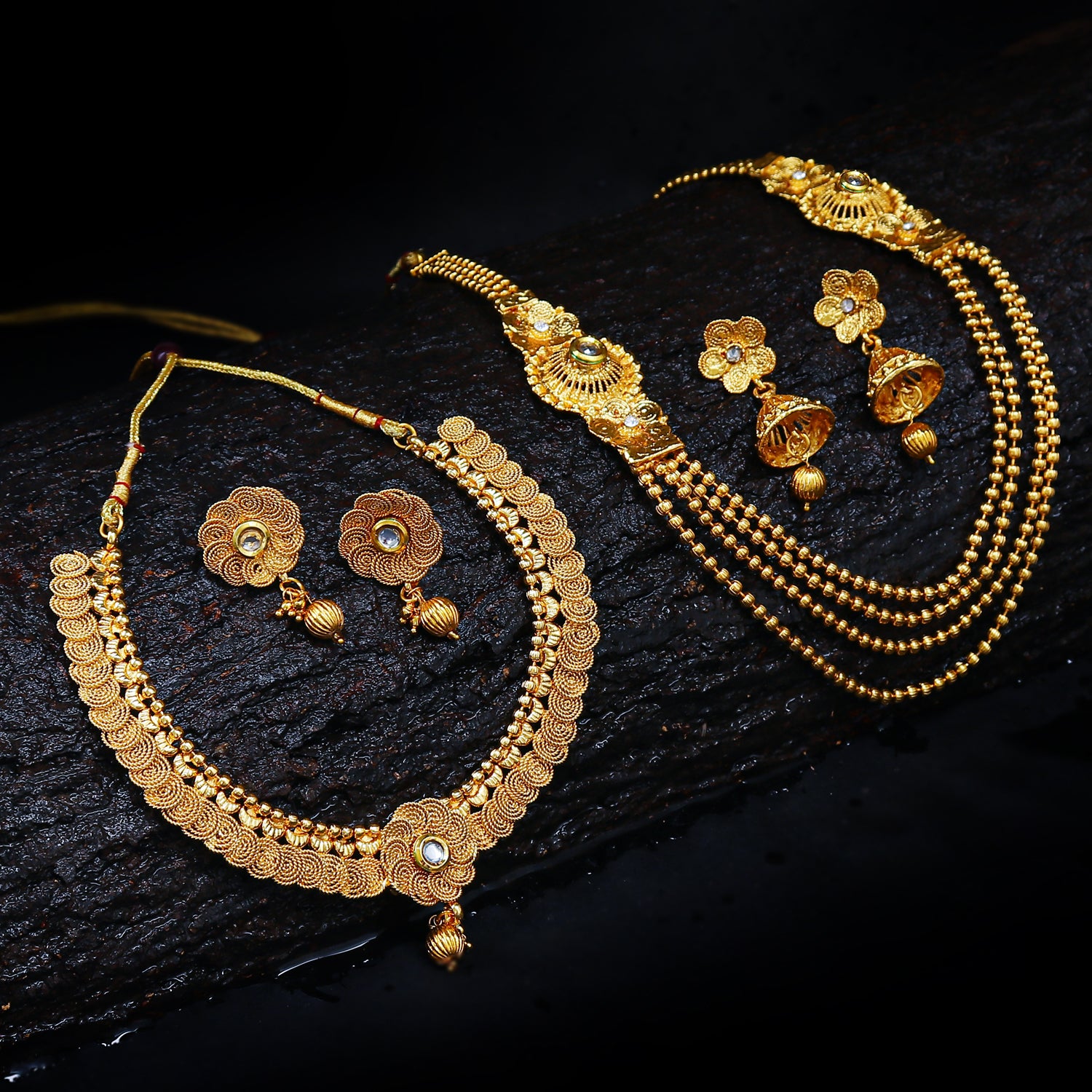 Sukkhi Jalebi Four String Gold Plated Necklace Set Combo For Women