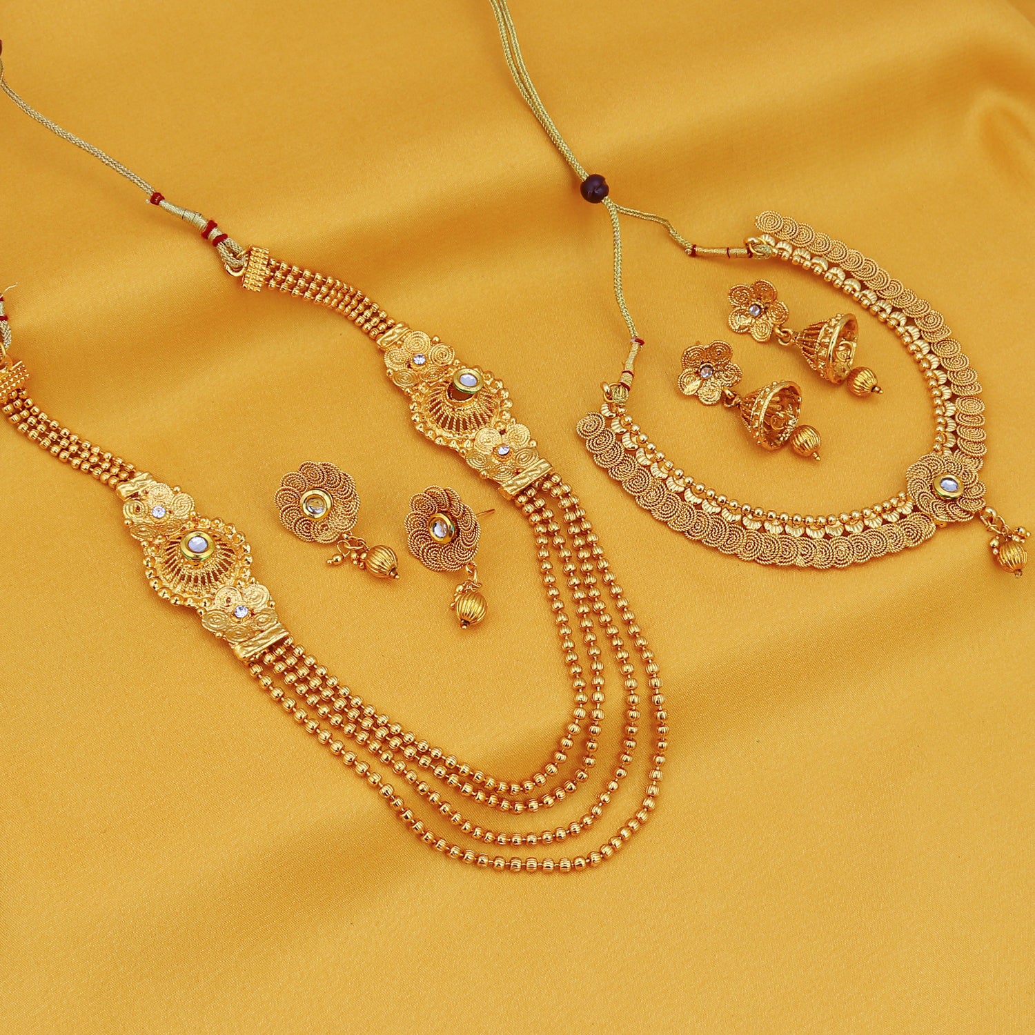 Sukkhi Jalebi Four String Gold Plated Necklace Set Combo For Women