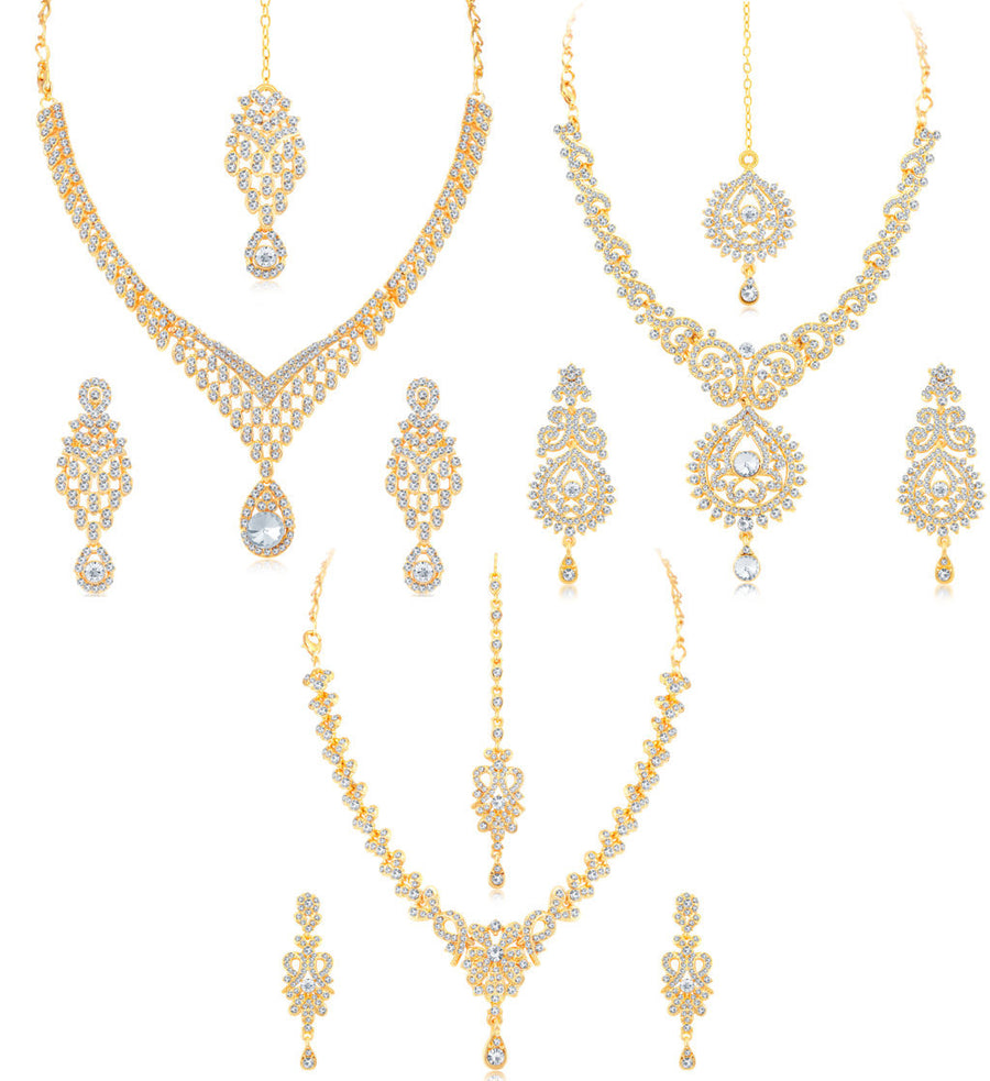 Sukkhi Stylish Gold Plated Austrian Diamond Choker Necklace Set Combo For Women