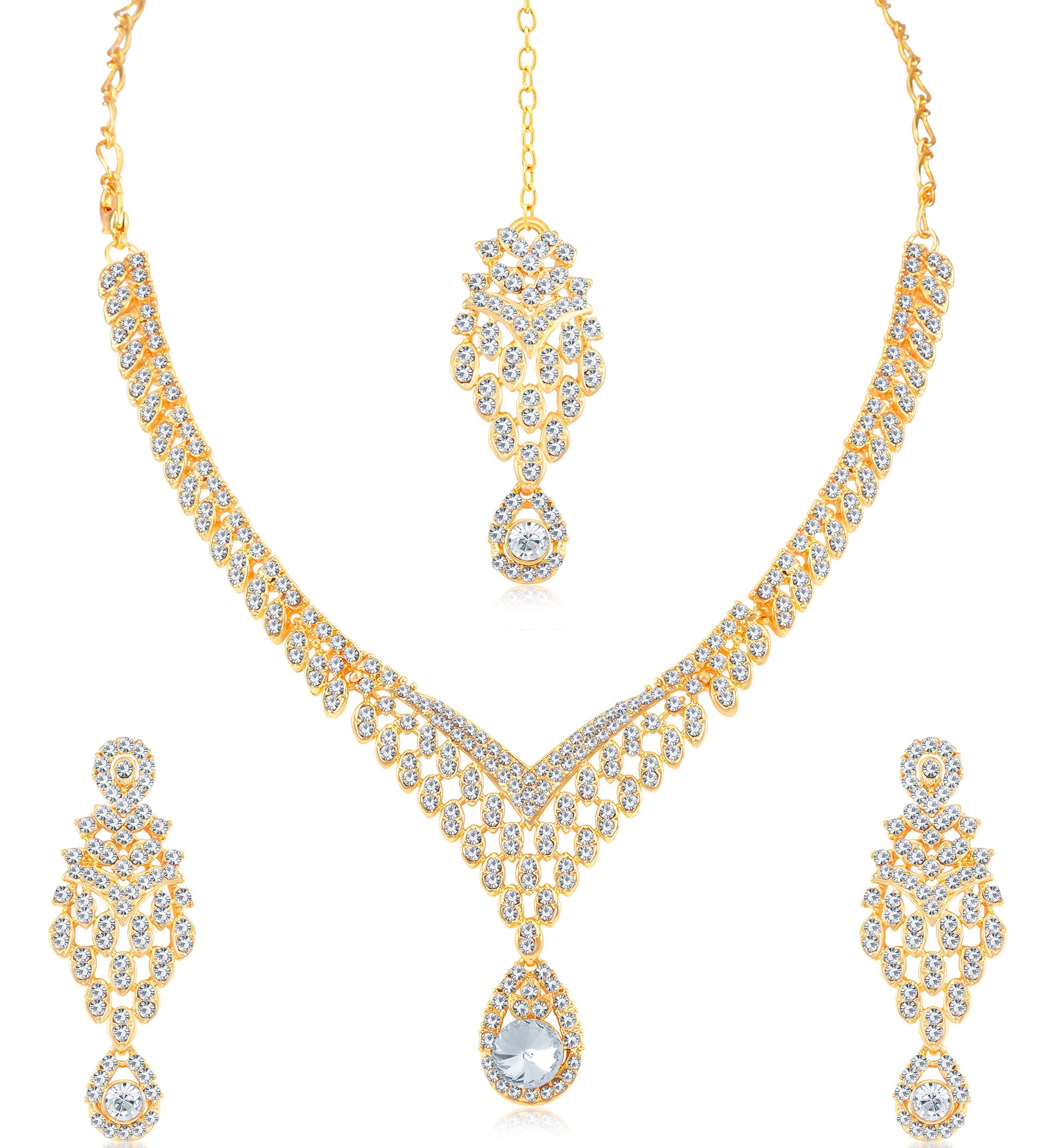 Sukkhi Stylish Gold Plated Austrian Diamond Choker Necklace Set Combo For Women