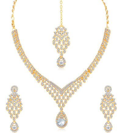 Sukkhi Stylish Gold Plated Austrian Diamond Choker Necklace Set Combo For Women
