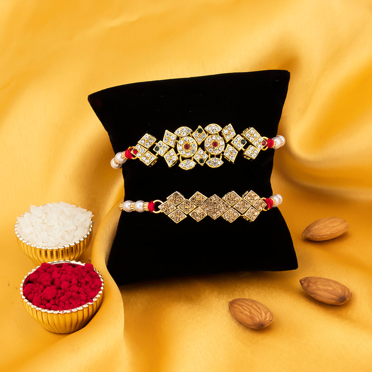 Sukkhi Exquisite Rakhi Combo (Set of 2) with Roli Chawal and Raksha Bandhan Greeting Card For Men