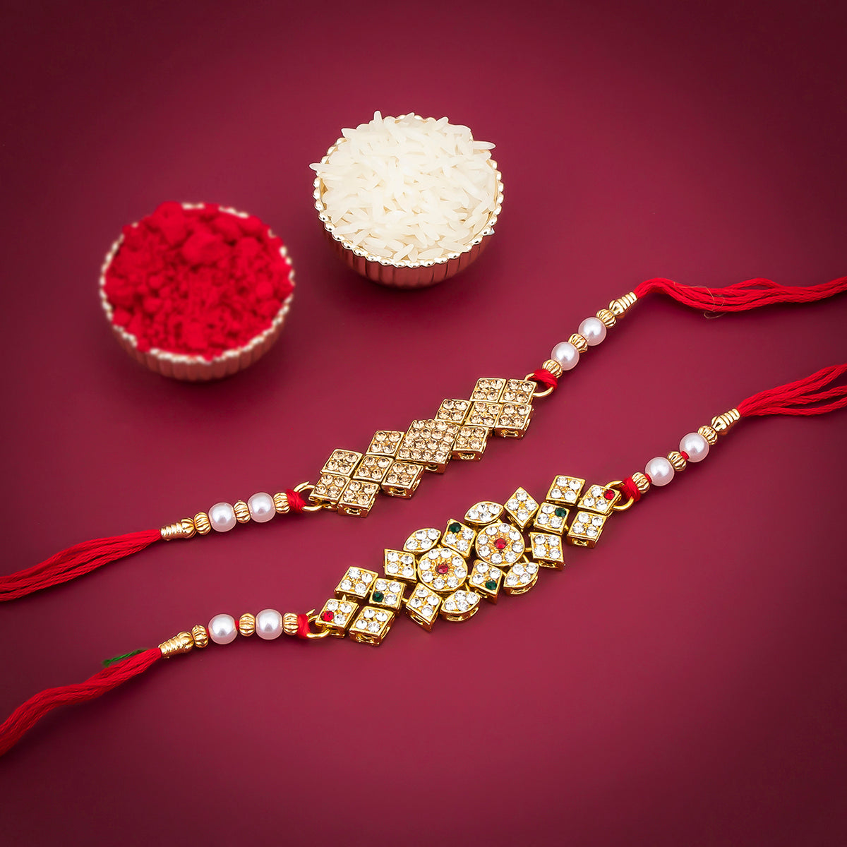 Sukkhi Exquisite Rakhi Combo (Set of 2) with Roli Chawal and Raksha Bandhan Greeting Card For Men