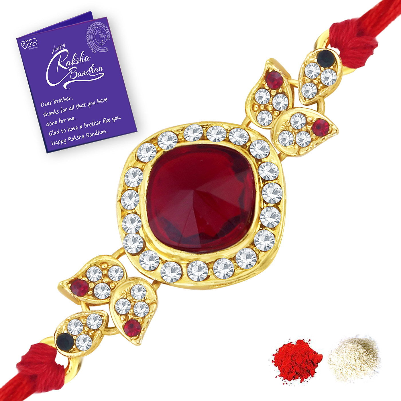 Sukkhi Modern Rakhi Combo (Set of 2) with Roli Chawal and Raksha Bandhan Greeting Card For Men