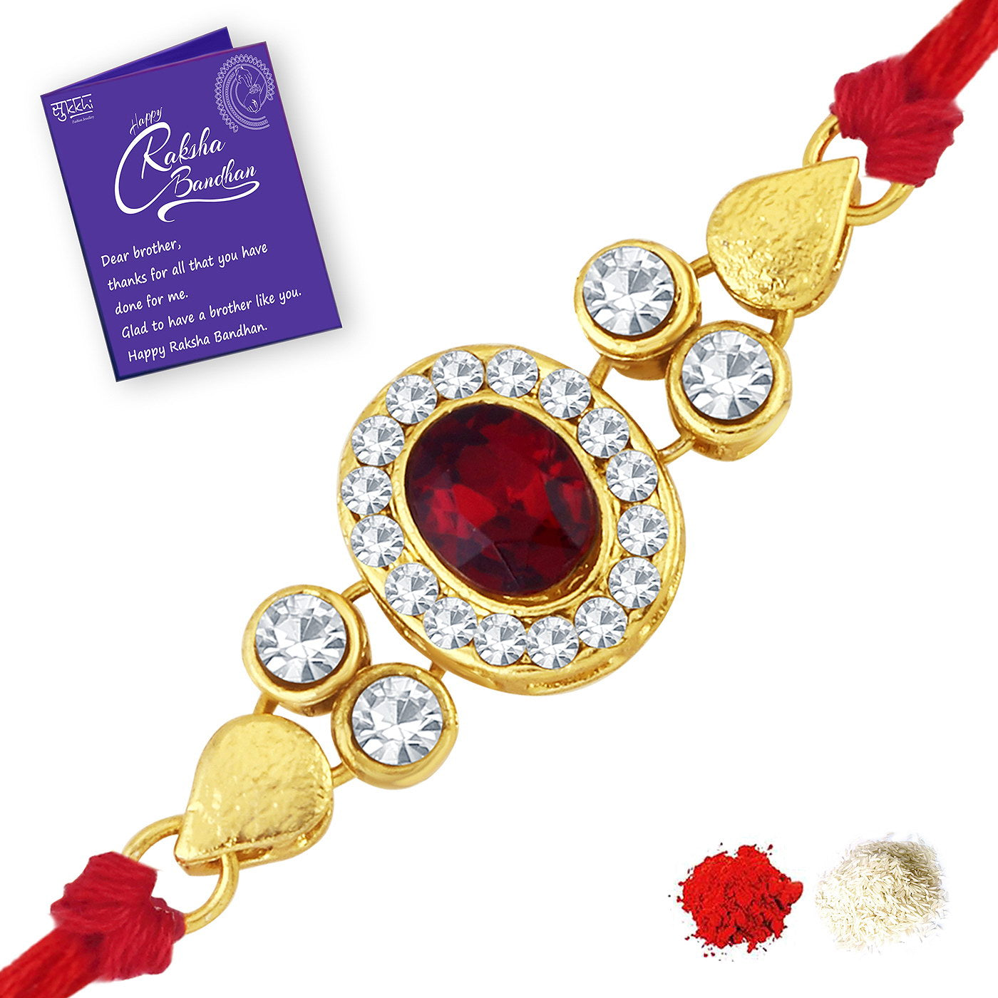 Sukkhi Modern Rakhi Combo (Set of 2) with Roli Chawal and Raksha Bandhan Greeting Card For Men