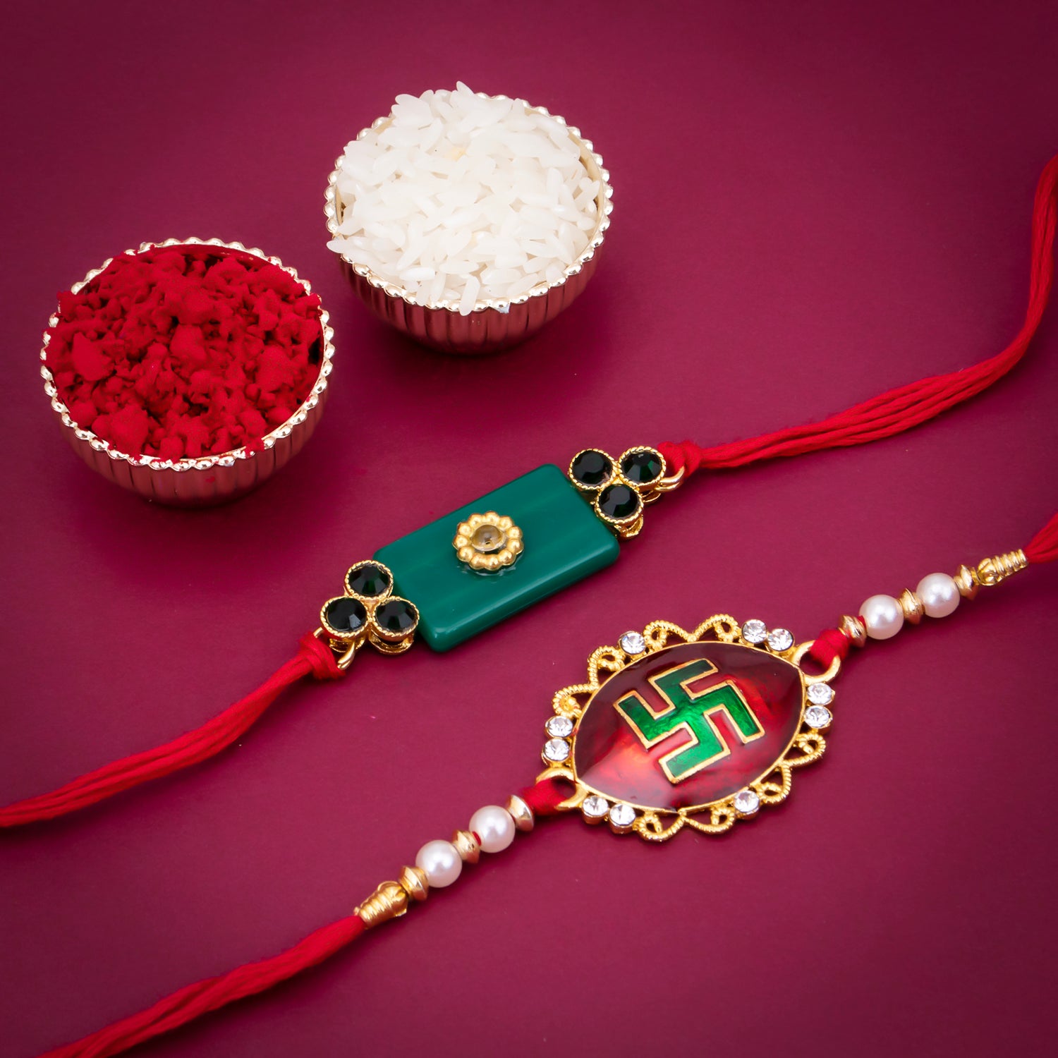 Sukkhi Lavishing Rakhi Combo (Set of 2) with Roli Chawal and Raksha Bandhan Greeting Card For Men