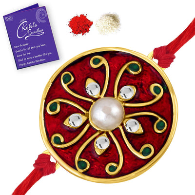 Sukkhi Modern Rakhi Combo (Set of 2) with Roli Chawal and Raksha Bandhan Greeting Card For Men