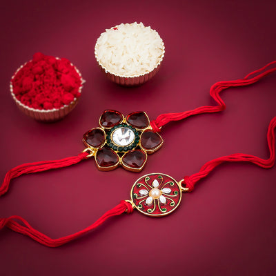 Sukkhi Modern Rakhi Combo (Set of 2) with Roli Chawal and Raksha Bandhan Greeting Card For Men