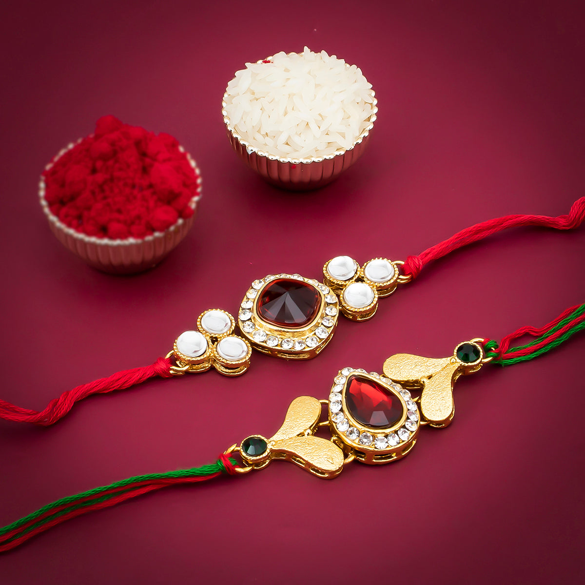 Sukkhi Incredible Rakhi Combo (Set of 2) with Roli Chawal and Raksha Bandhan Greeting Card For Men