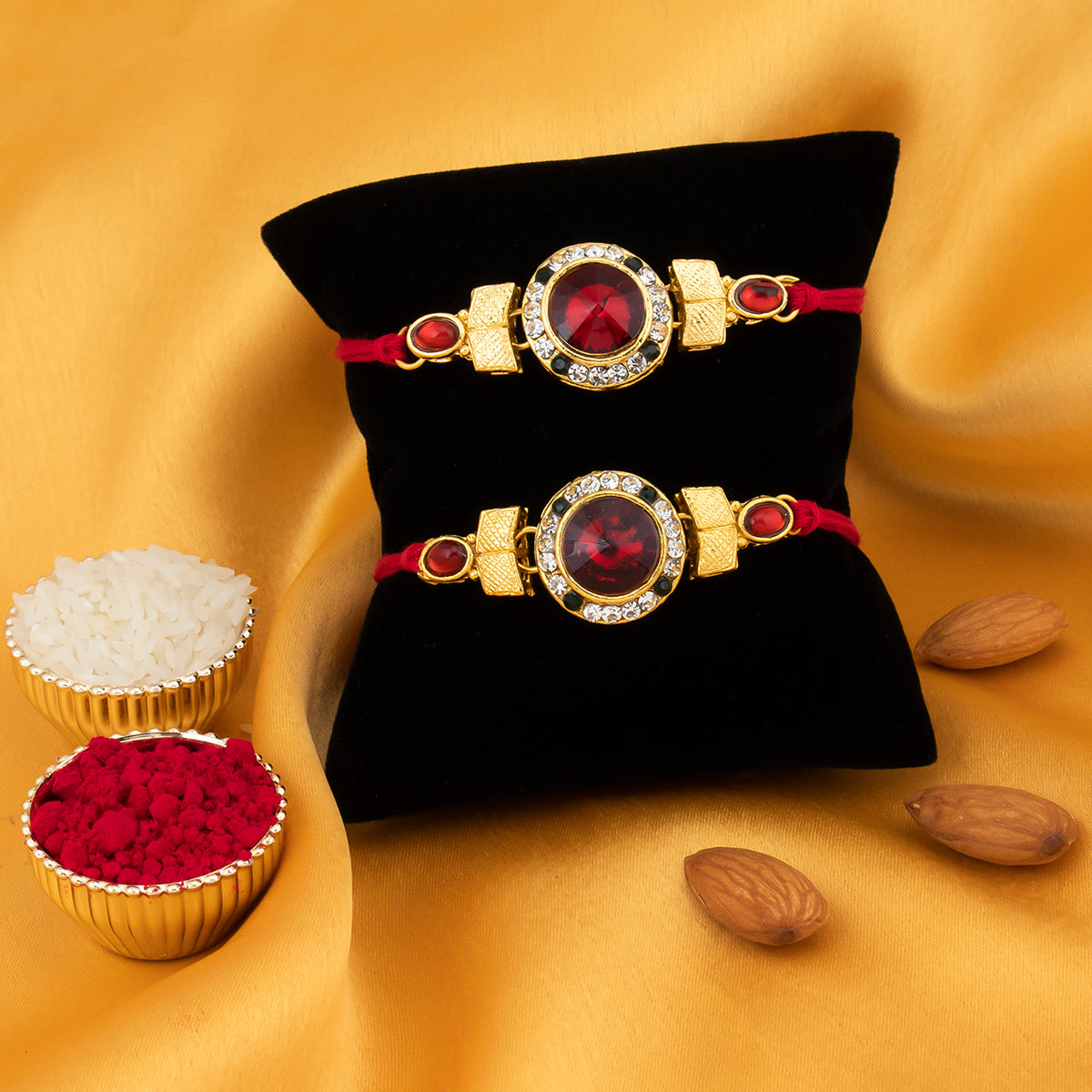 Sukkhi Lavish Rakhi Combo (Set of 2) with Roli Chawal and Raksha Bandhan Greeting Card For Men