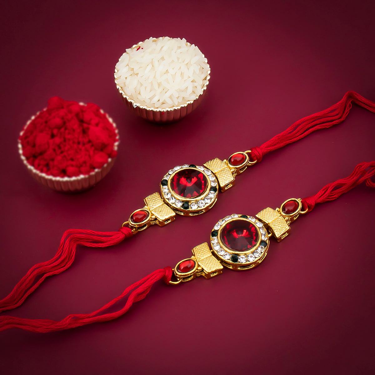 Sukkhi Lavish Rakhi Combo (Set of 2) with Roli Chawal and Raksha Bandhan Greeting Card For Men
