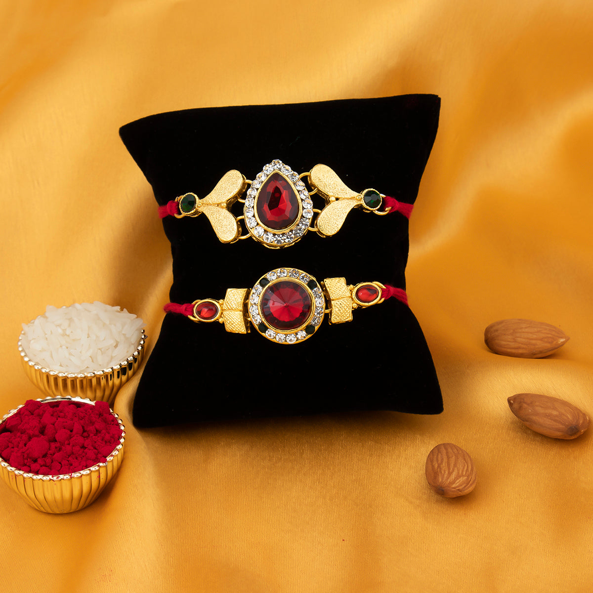 Sukkhi Cluster Rakhi Combo (Set of 2) with Roli Chawal and Raksha Bandhan Greeting Card For Men