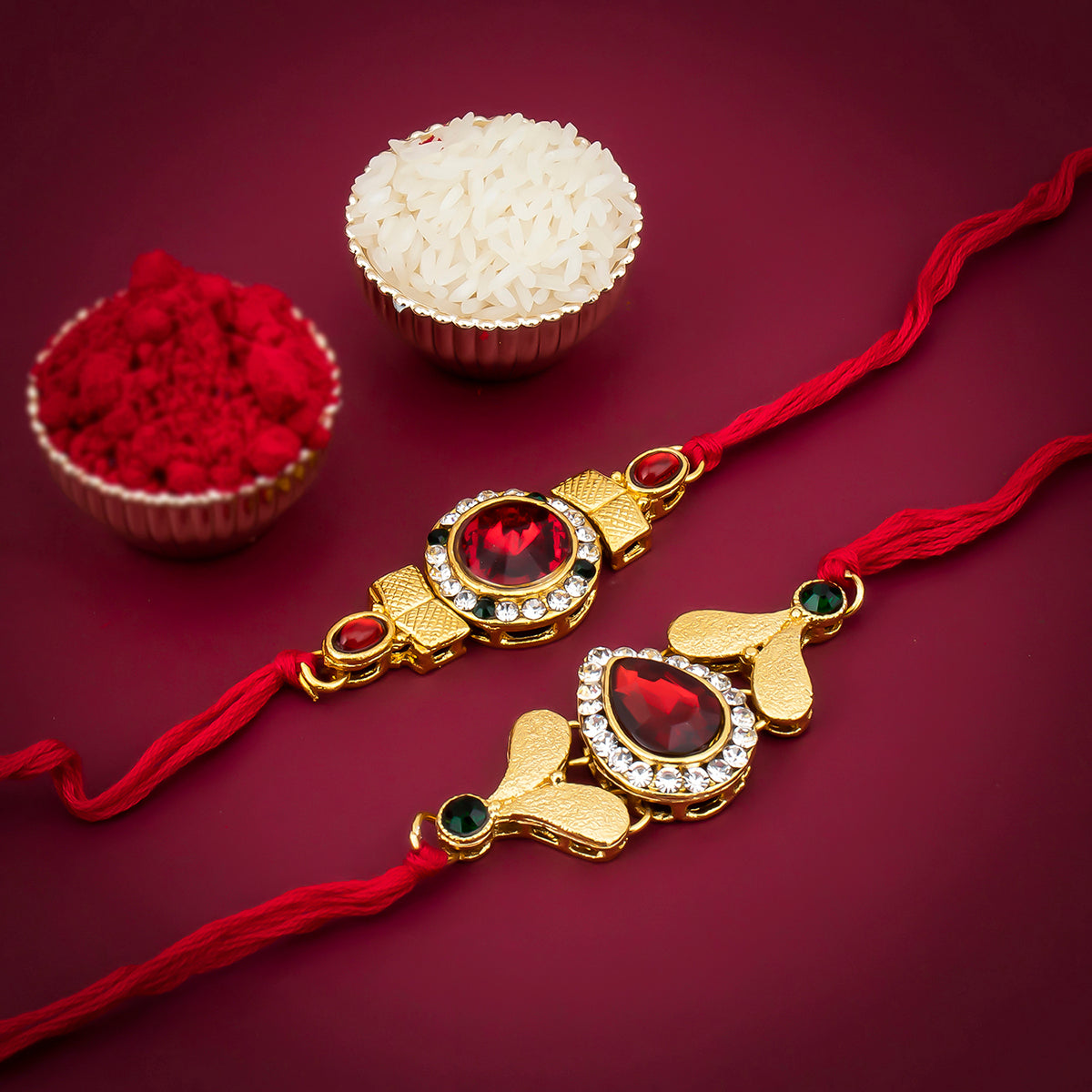 Sukkhi Cluster Rakhi Combo (Set of 2) with Roli Chawal and Raksha Bandhan Greeting Card For Men