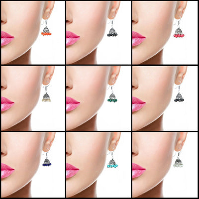 Sukkhi Exclusive Multicolor Oxidised Combo Of 9 Jhumki Earrings For Women