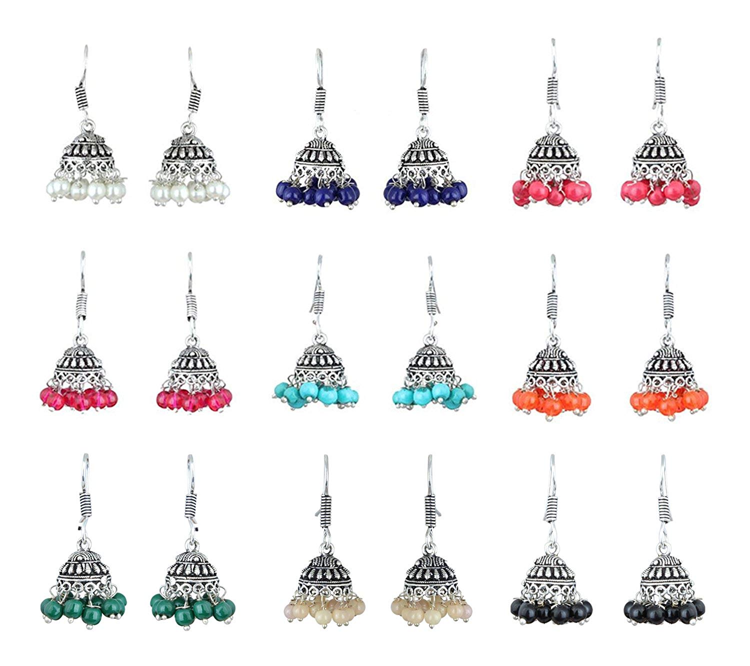 Sukkhi Exclusive Multicolor Oxidised Combo Of 9 Jhumki Earrings For Women