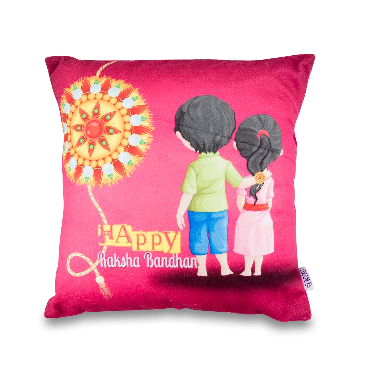 Sukkhi Raksha Bandhan Gifts Gold Plated Rakhi with Roli Chawal & Raksha Bandhan Greeting Card, Printed Cushion Cover Without Filler, Coffee Mug & My Brother is a Superhero Badge Combo for Brother
