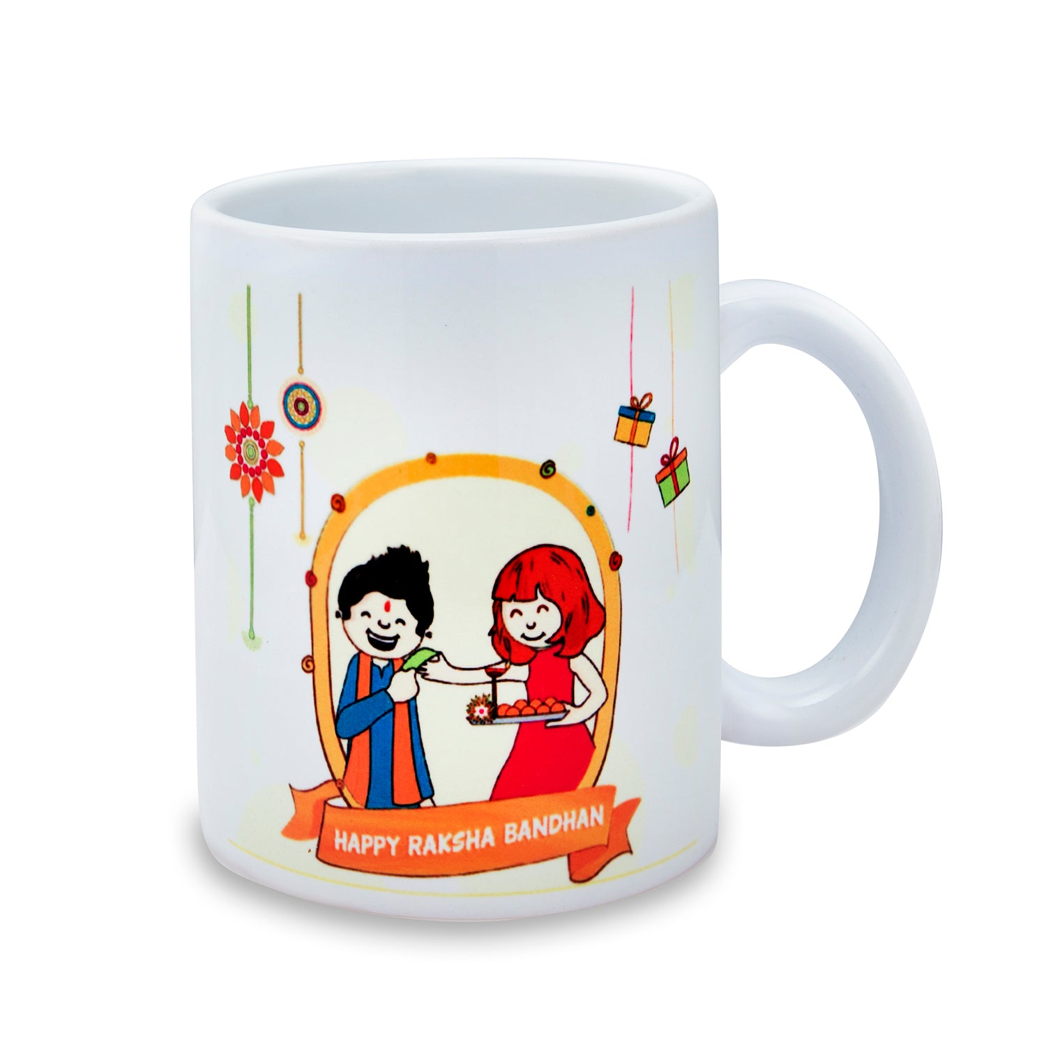 Sukkhi Raksha Bandhan Gifts Gold Plated Rakhi with Roli Chawal & Raksha Bandhan Greeting Card, Printed Cushion Cover Without Filler, Coffee Mug & My Brother is a Superhero Badge Combo for Brother