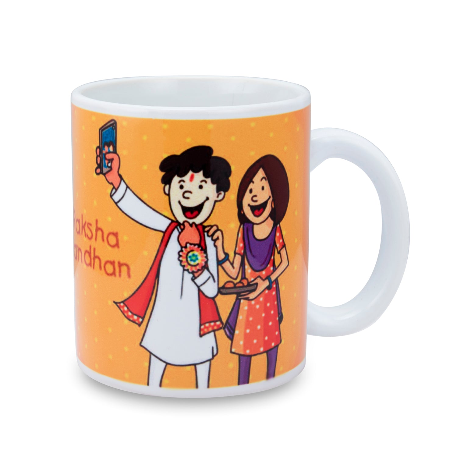 Sukkhi Raksha Bandhan Gifts Gold Plated Rakhi with Roli Chawal & Raksha Bandhan Greeting Card, Printed Cushion Cover Without Filler, Coffee Mug & My Brother is a Superhero Badge Combo for Brother