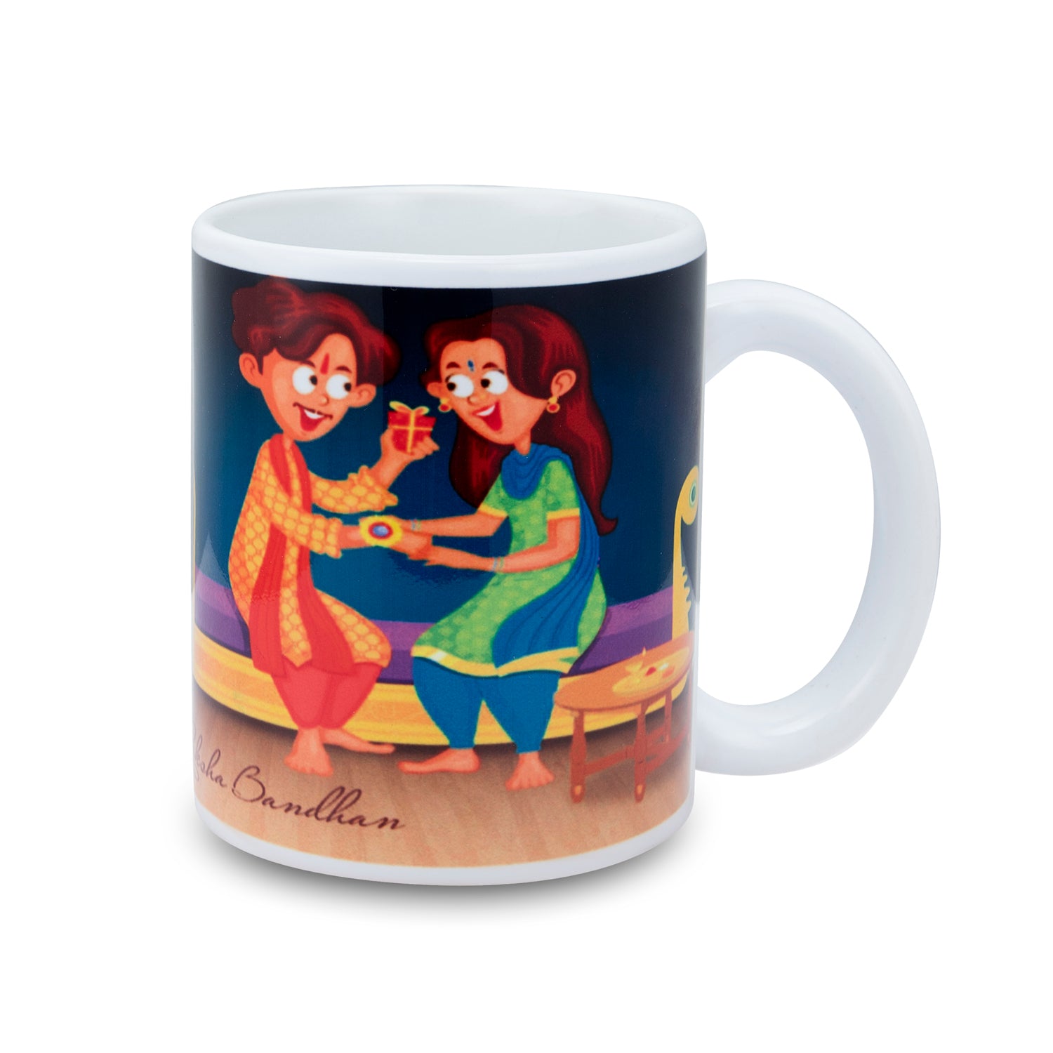 Sukkhi Raksha Bandhan Gifts Gold Plated Rakhi with Roli Chawal & Raksha Bandhan Greeting Card, Printed Cushion Cover Without Filler, Coffee Mug & My Brother is a Superhero Badge Combo for Brother