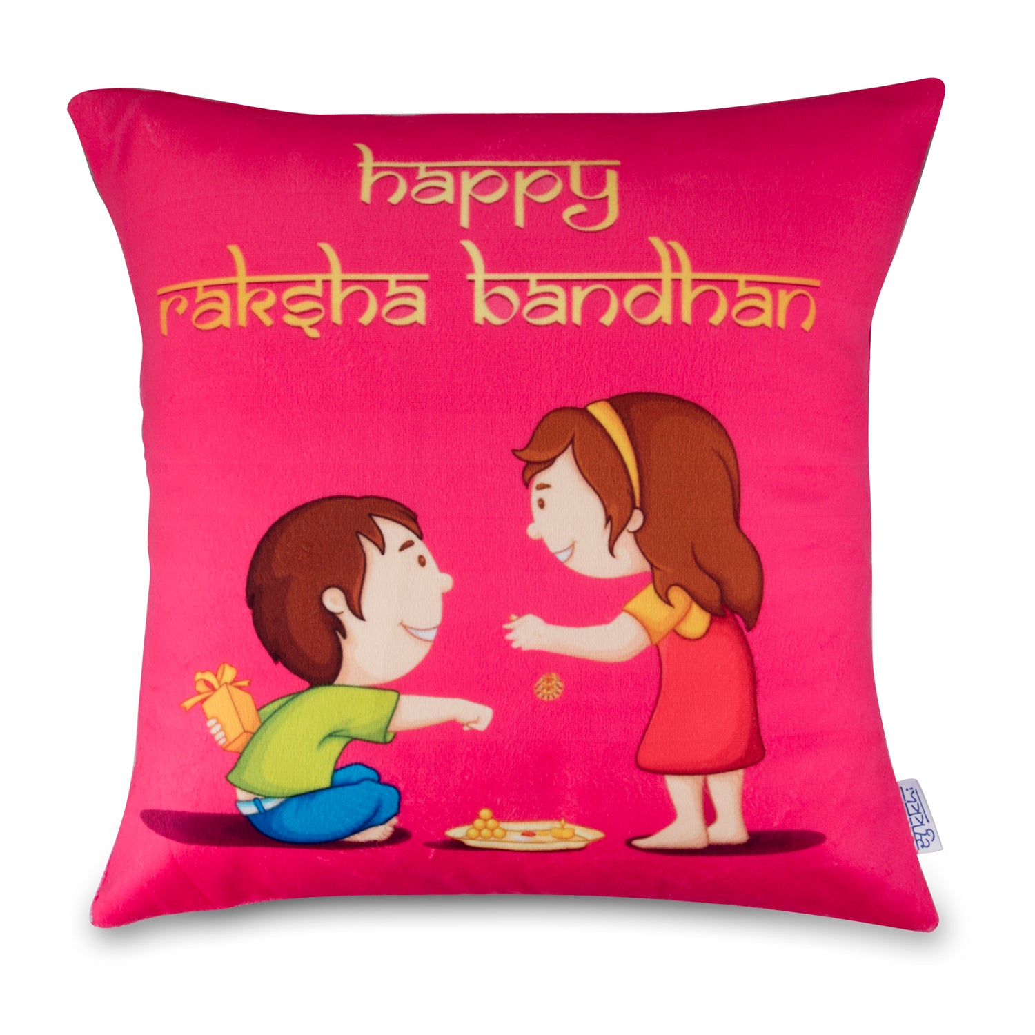 Sukkhi Raksha Bandhan Gifts Gold Plated Rakhi with Roli Chawal & Raksha Bandhan Greeting Card, Printed Cushion Cover Without Filler, Coffee Mug & My Brother is a Superhero Badge Combo for Brother