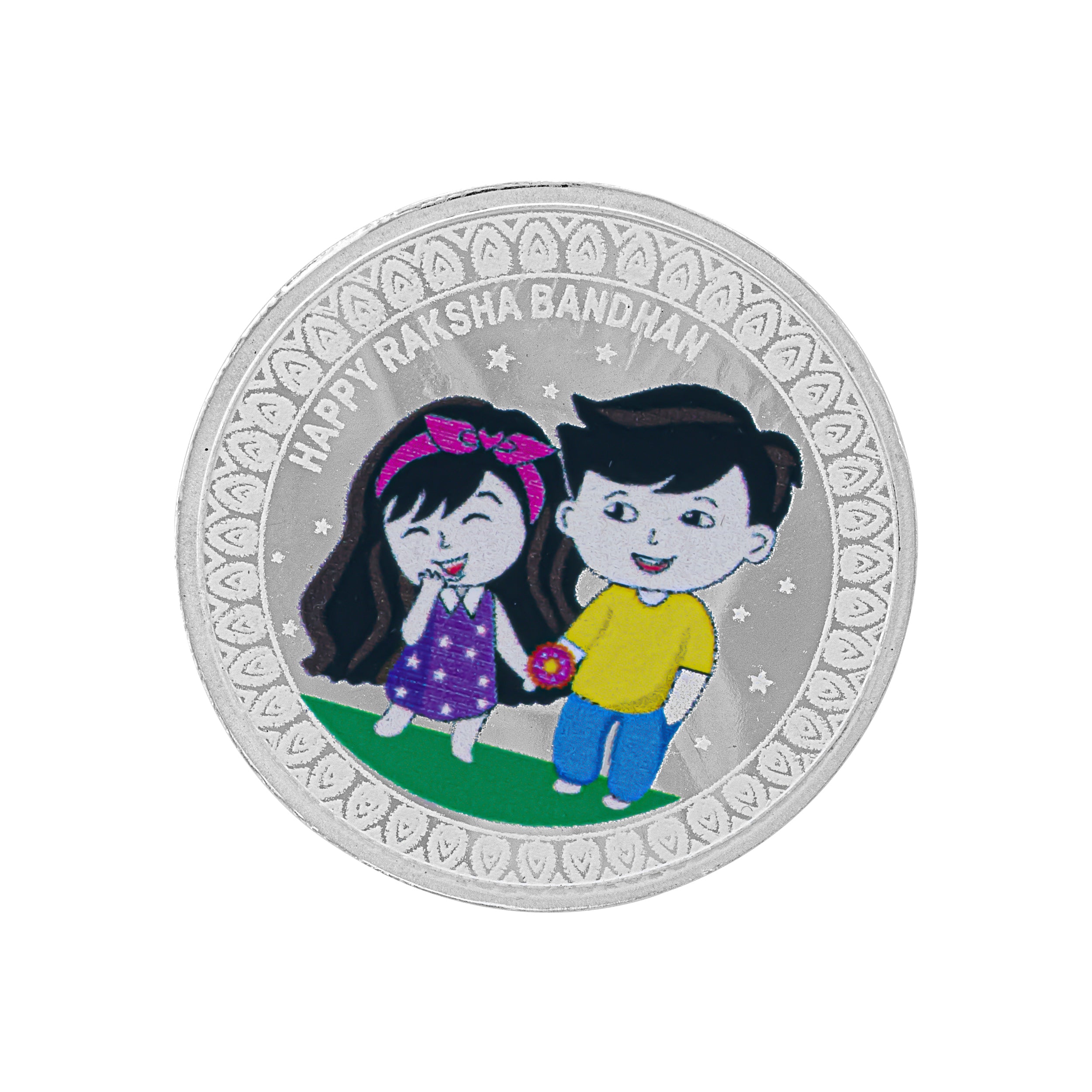 Sukkhi Exclusive Gold Plated Evil Eye Meenakari Rakhis Set of 2 & 2 Gram 999 Pure Silver Coin Combo with Roli Chawal and Rakhi Greeting Card