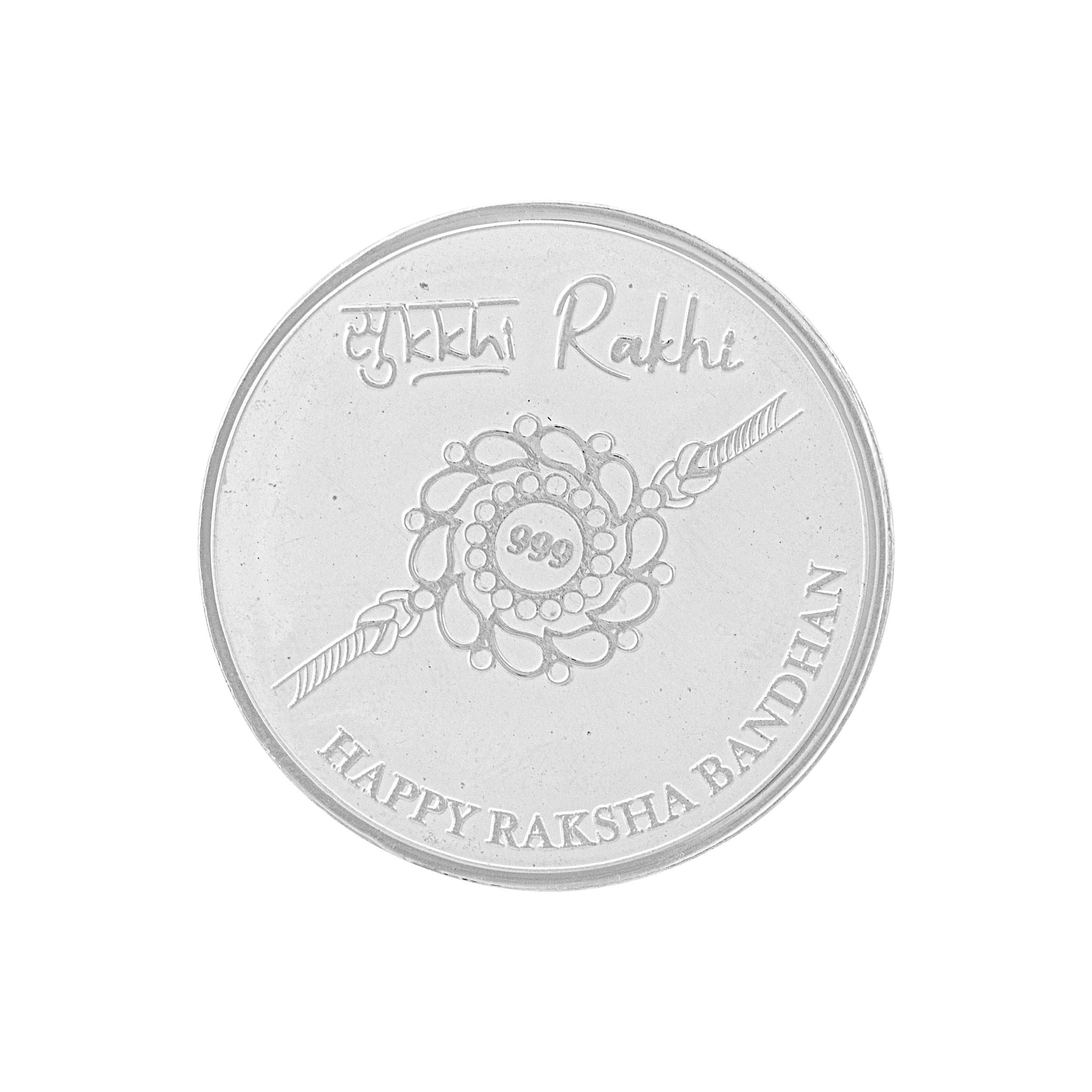 Sukkhi Trendy Gold Plated Evil Eye Meenakari Rakhis Set of 2 & 1 Gram 999 Pure Silver Coin Combo with Roli Chawal and Rakhi Greeting Card