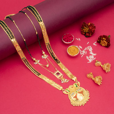Sukkhi Gleaming Gold Plated Combo Mangalsutra Set for Women