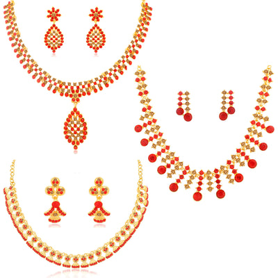 Sukkhi Attractive LCT and Red Stone Gold Plated Necklace Set Combo for Women