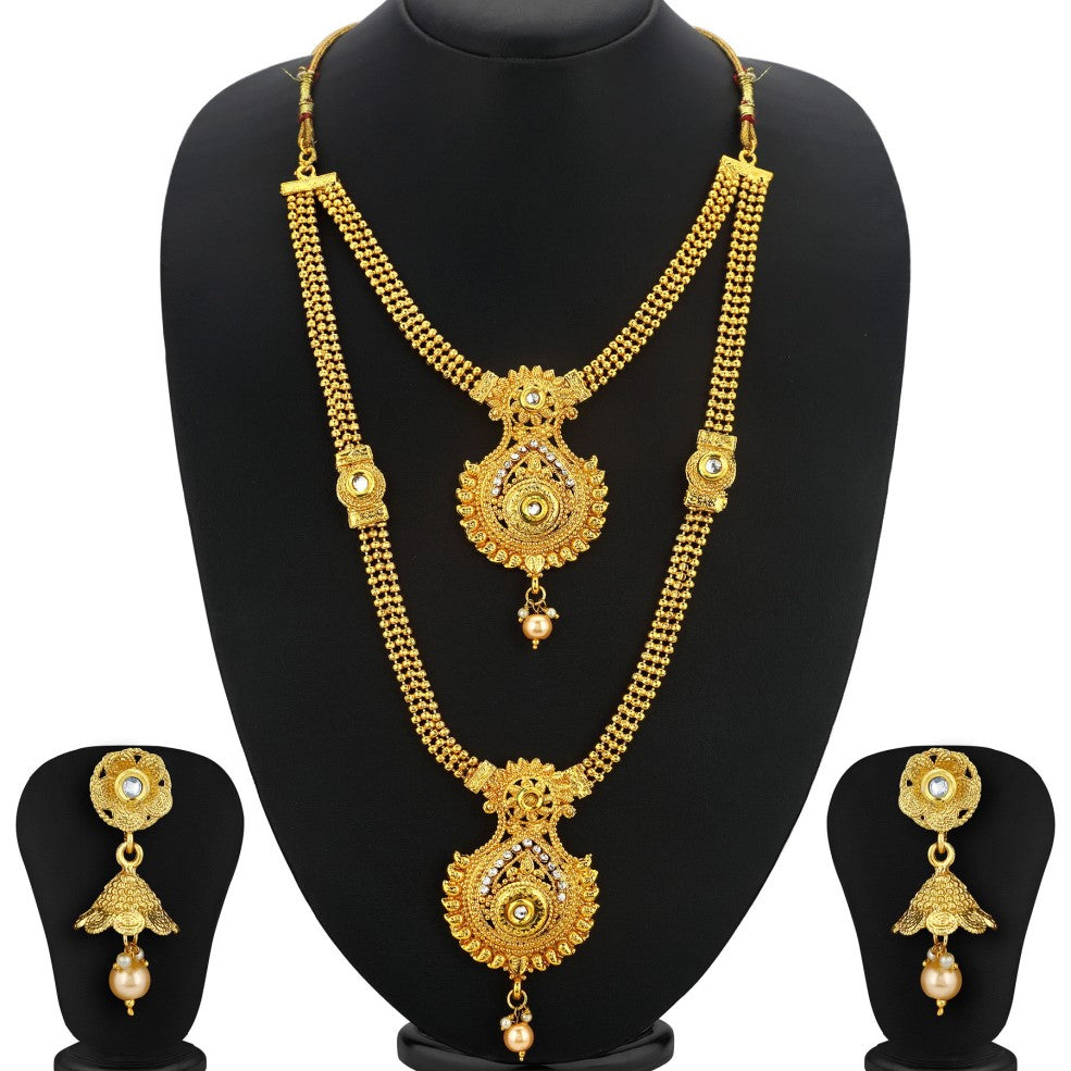 Sukkhi Traditional Gold Plated Long Haram Necklace Set For Women